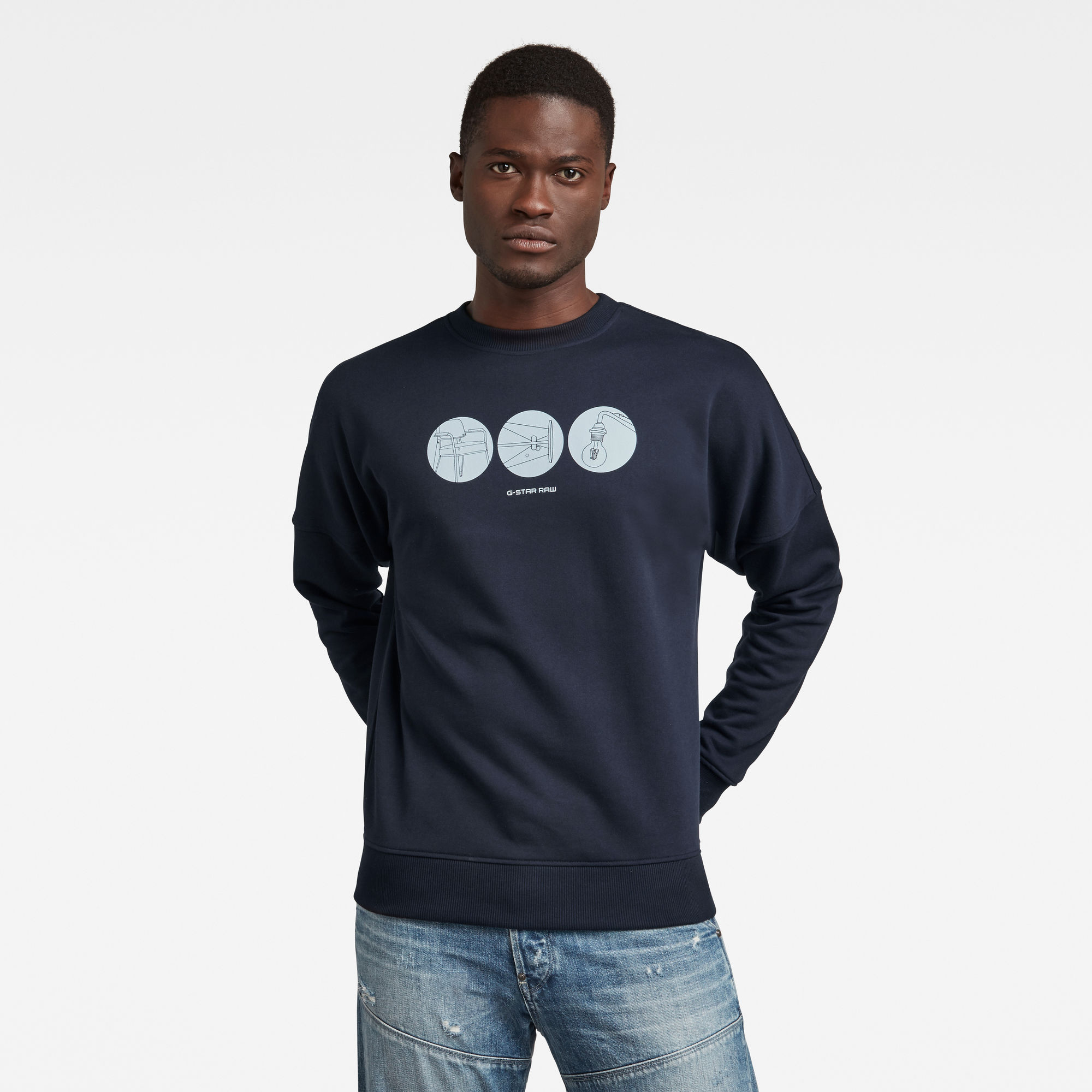 G-Star RAW Heren Dropped Shoulder Objects Graphic Sweater Donkerblauw G-Star RAW Heren Dropped Shoulder Objects Graphic Sweater Donkerblauw