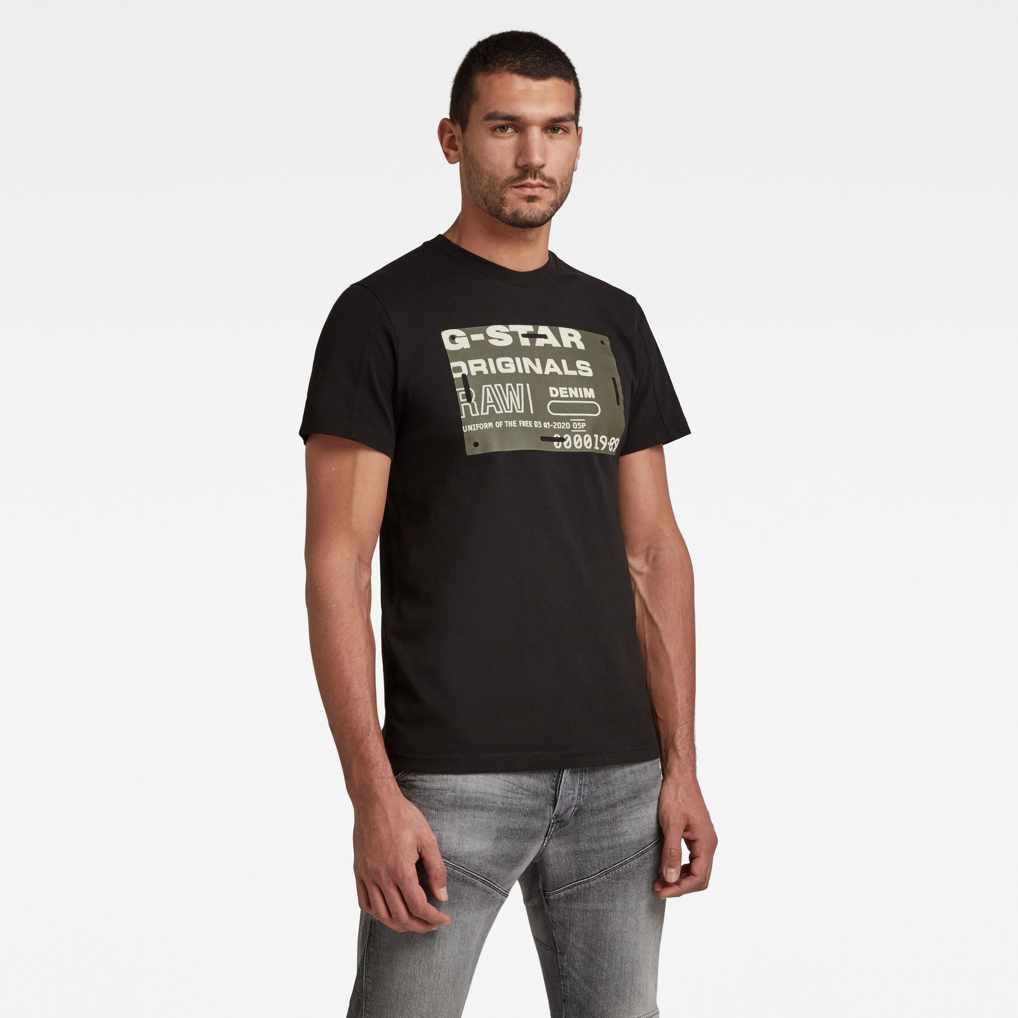 G-Star RAW Heren Flock Badge Graphic T-Shirt Zwart G-Star RAW Heren Flock Badge Graphic T-Shirt Zwart