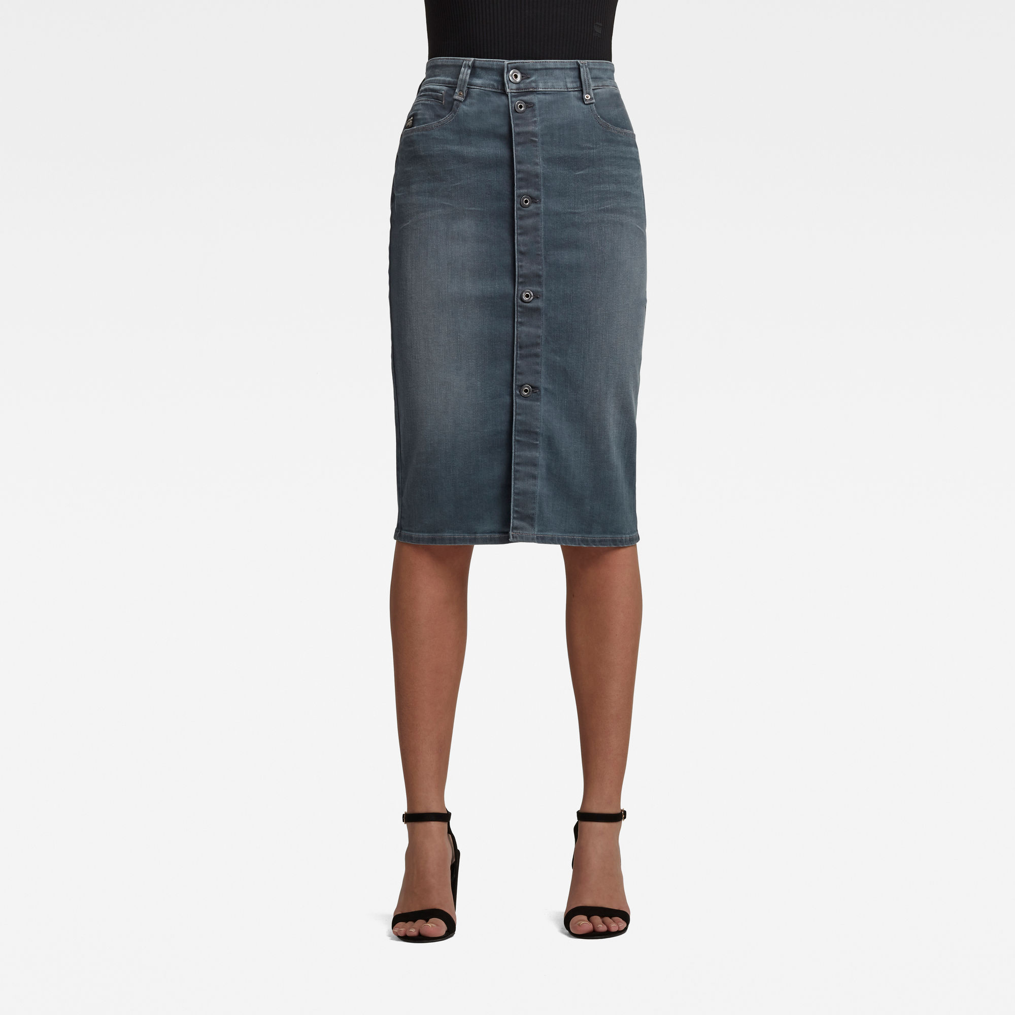 G-Star RAW Dames Noxer Navy Button Kokerrok Donkerblauw G-Star RAW Dames Noxer Navy Button Kokerrok Donkerblauw