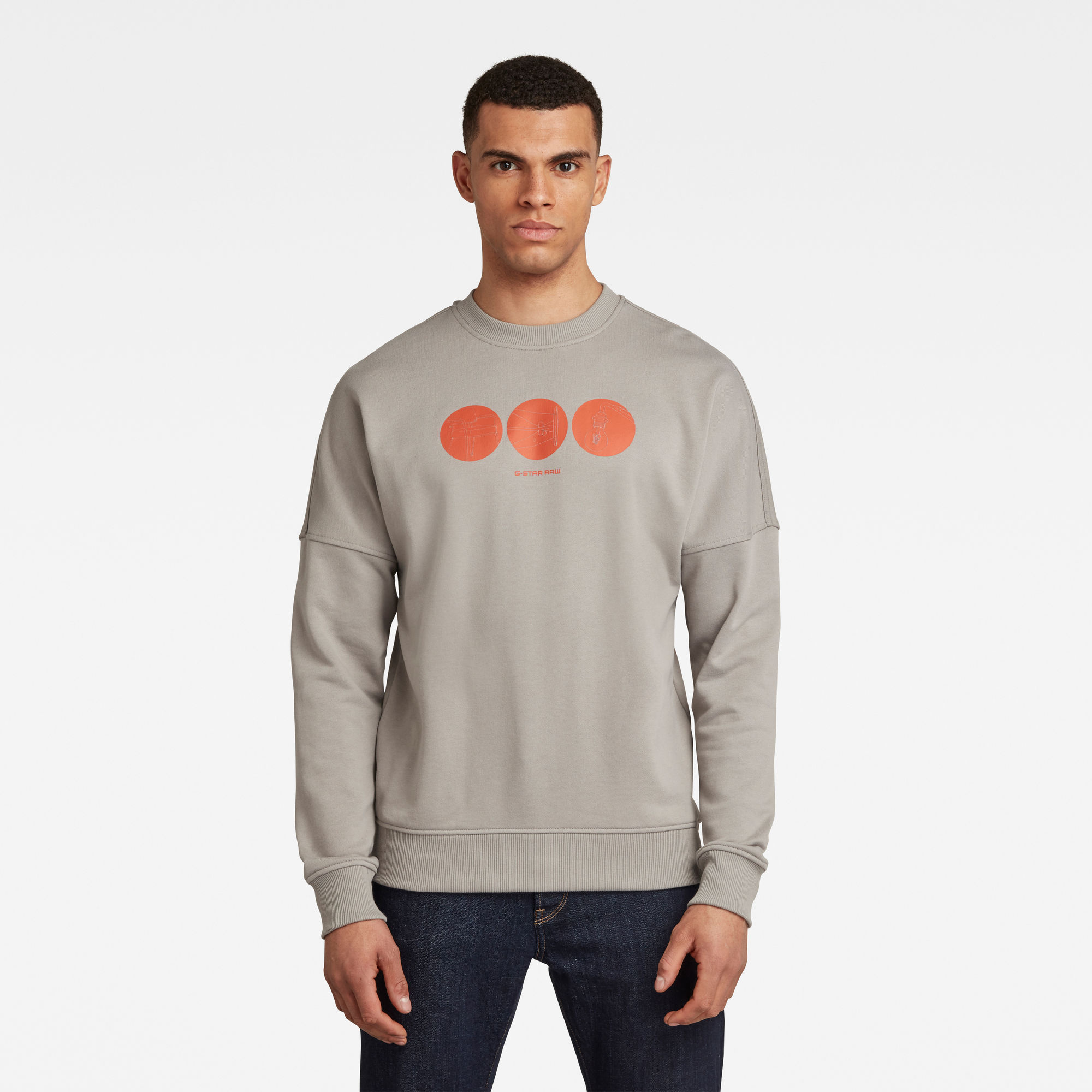 G-Star RAW Heren Dropped Shoulder Objects Graphic Sweater Grijs G-Star RAW Heren Dropped Shoulder Objects Graphic Sweater Grijs