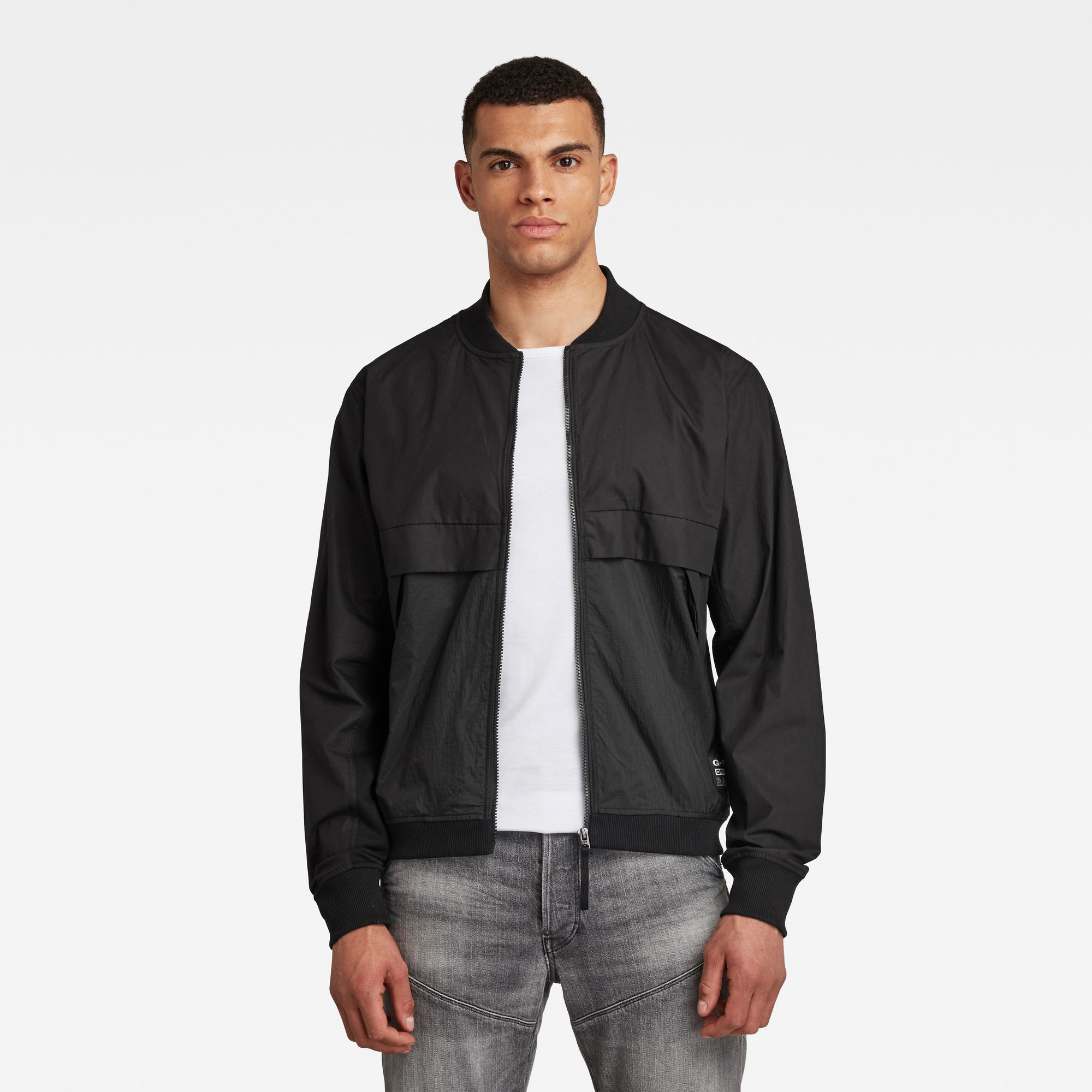 G-Star RAW Heren Mixed Woven Baseball Sweater Met Rits Zwart G-Star RAW Heren Mixed Woven Baseball Sweater Met Rits Zwart