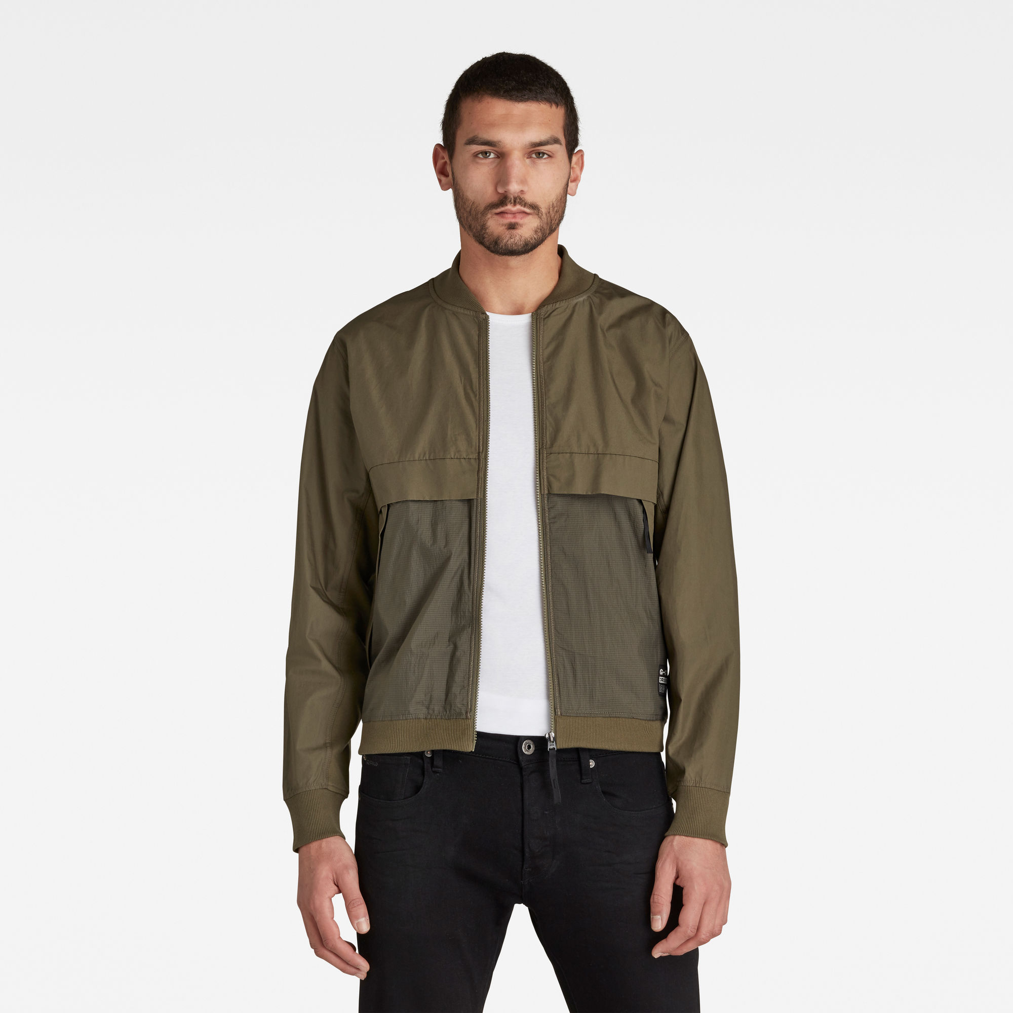 G-Star RAW Heren Mixed Woven Baseball Sweater Met Rits Groen G-Star RAW Heren Mixed Woven Baseball Sweater Met Rits Groen