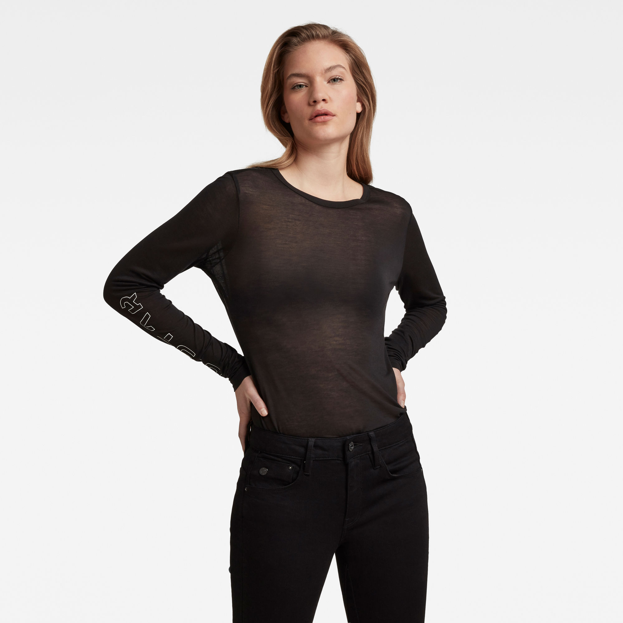 G-Star RAW Dames Sheer Graphic Slim Fit Top Zwart G-Star RAW Dames Sheer Graphic Slim Fit Top Zwart