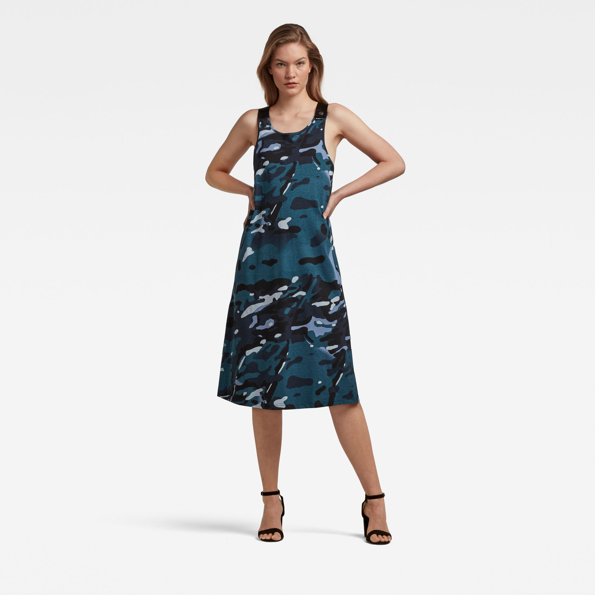 G-Star RAW Dames Jurk Dungaree Camo A-Line Blauw G-Star RAW Dames Jurk Dungaree Camo A-Line Blauw