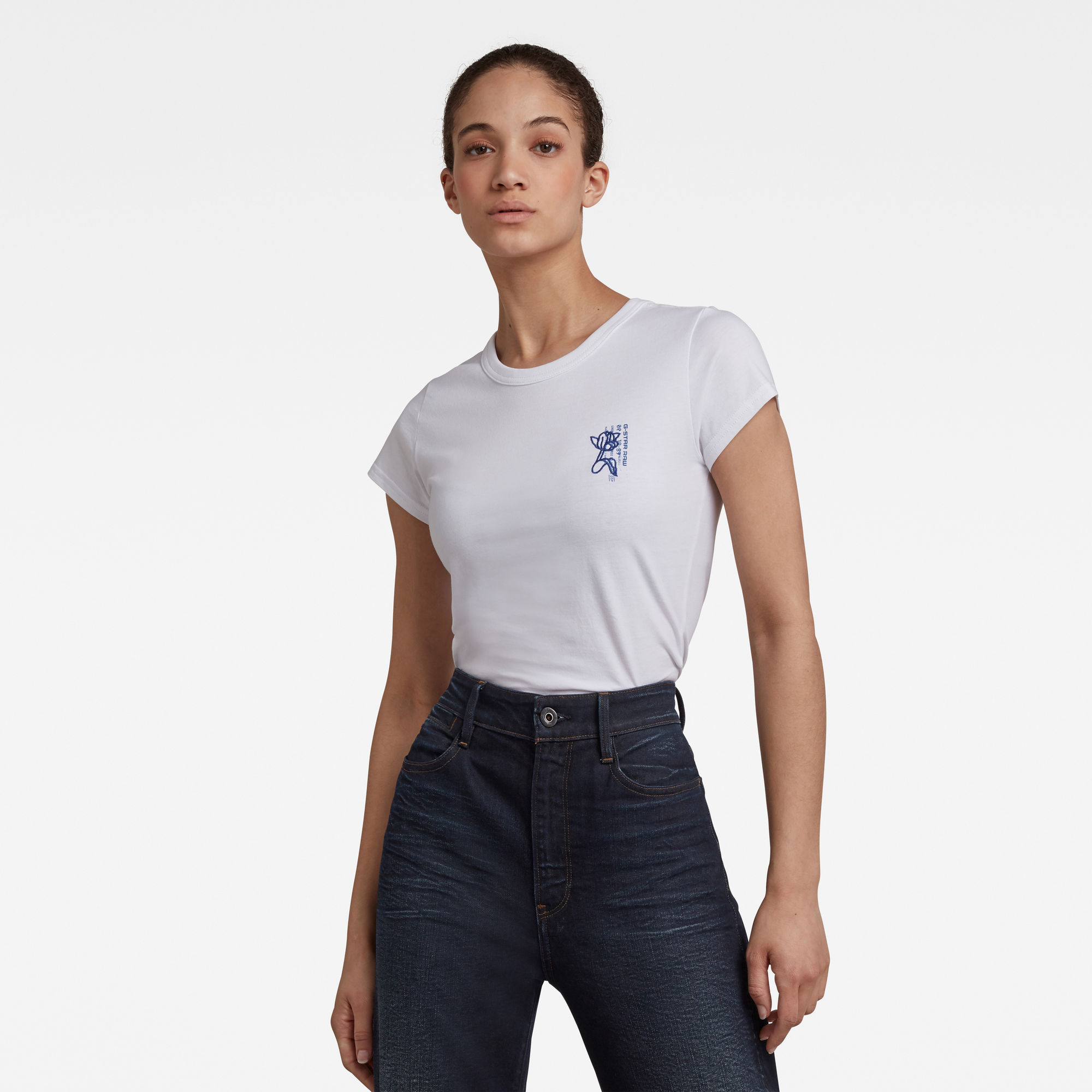 G-Star RAW Dames Slim Fit Tulip Print Tee Wit G-Star RAW Dames Slim Fit Tulip Print Tee Wit