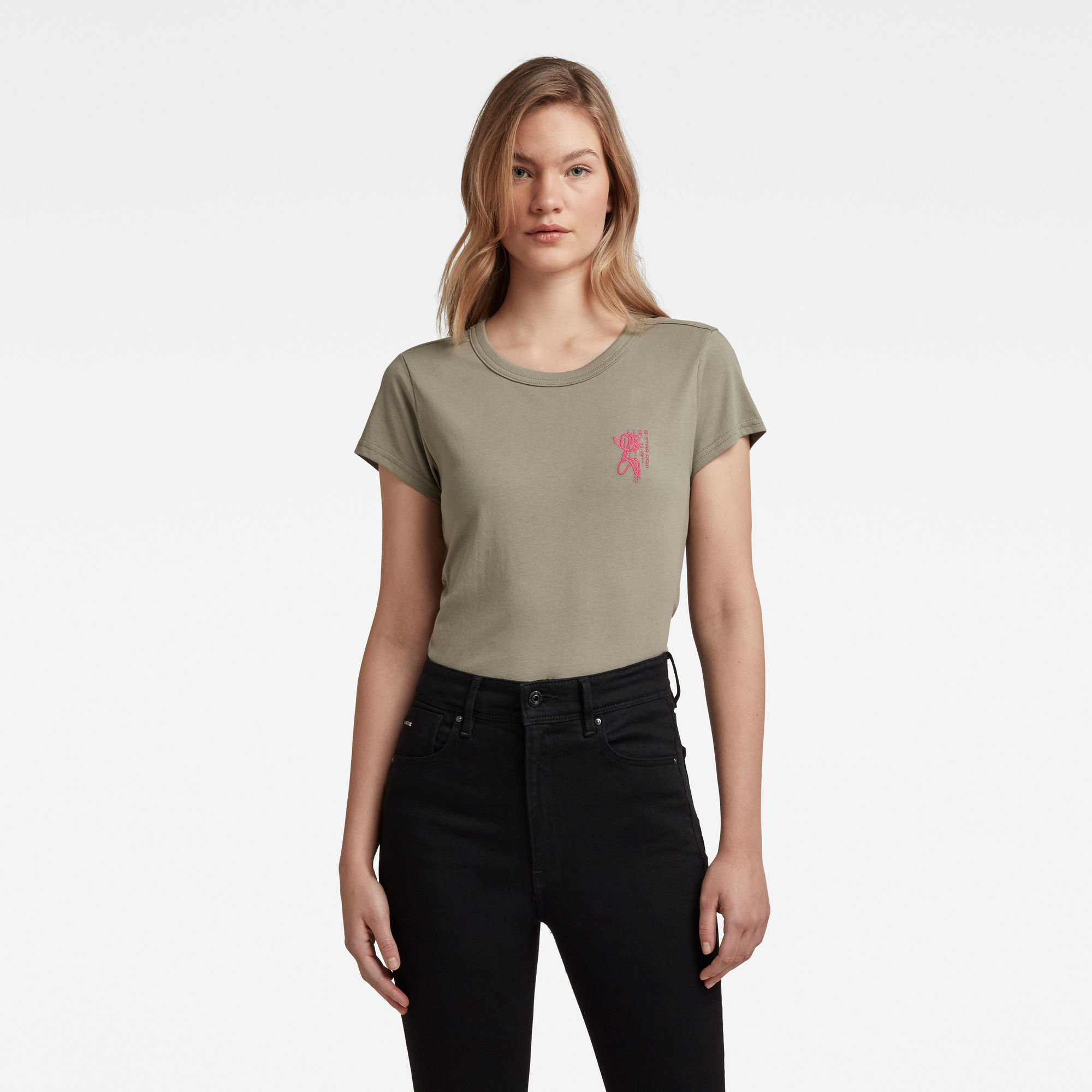G-Star RAW Dames Slim Fit Tulip Print Tee Groen G-Star RAW Dames Slim Fit Tulip Print Tee Groen