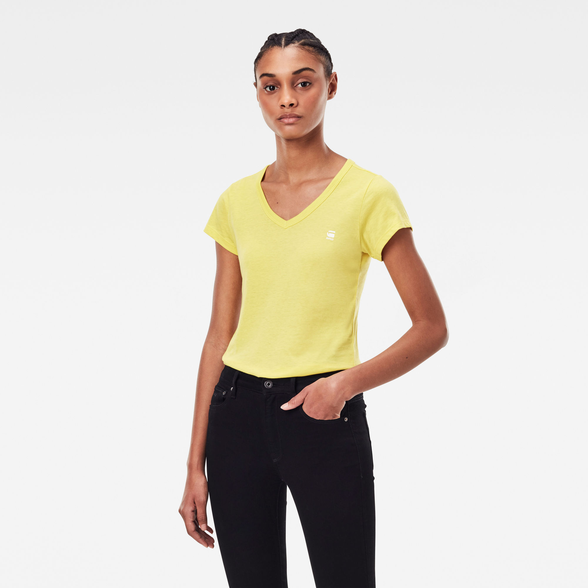 G-Star RAW Dames Eyben Slim V-Hals Top Geel G-Star RAW Dames Eyben Slim V-Hals Top Geel