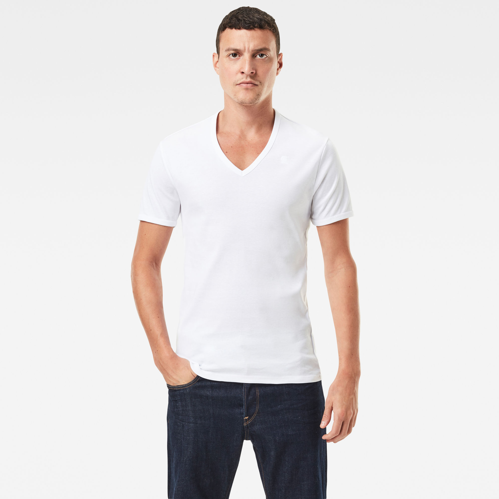 G-Star RAW Heren Basic V-Neck T-Shirt 2-Pack Wit G-Star RAW Heren Basic V-Neck T-Shirt 2-Pack Wit