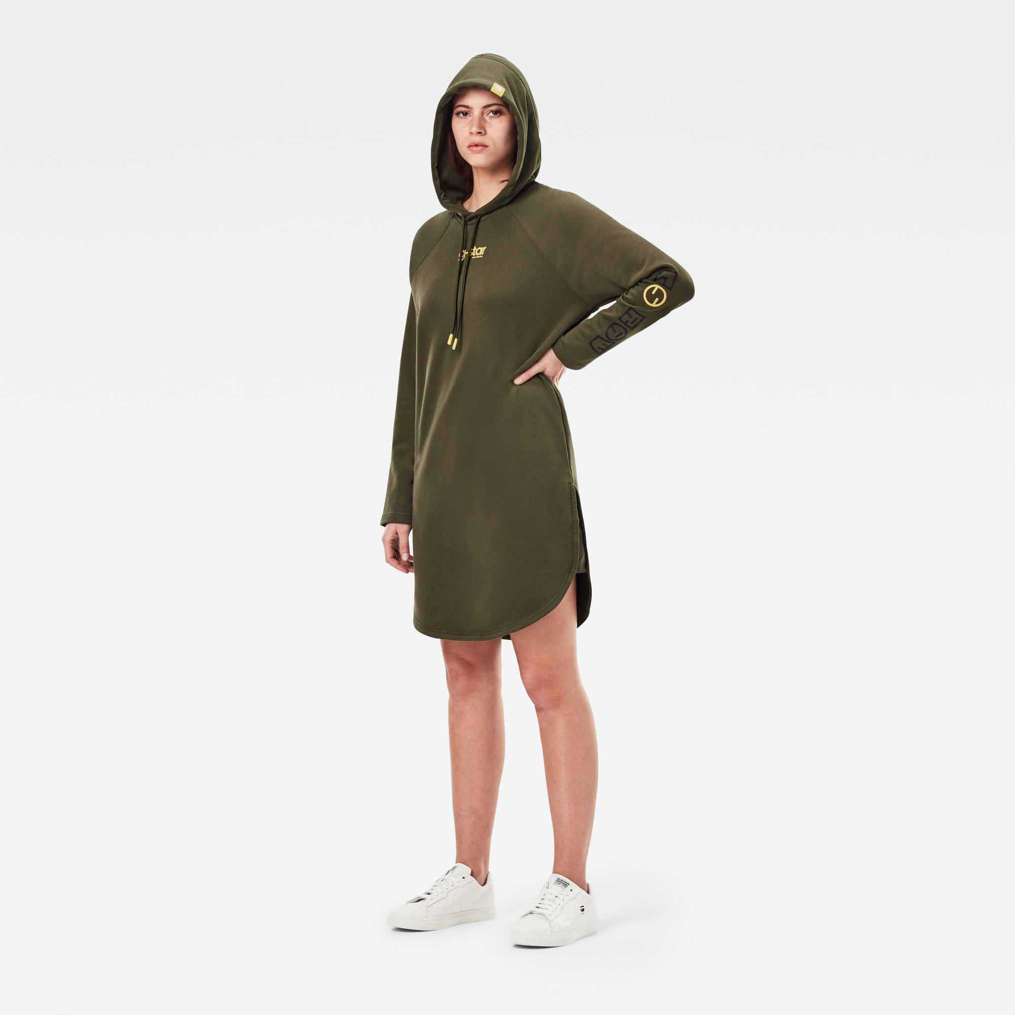 G-Star RAW Dames Sleeve Print Sweat Hoodie Jurk Groen G-Star RAW Dames Sleeve Print Sweat Hoodie Jurk Groen