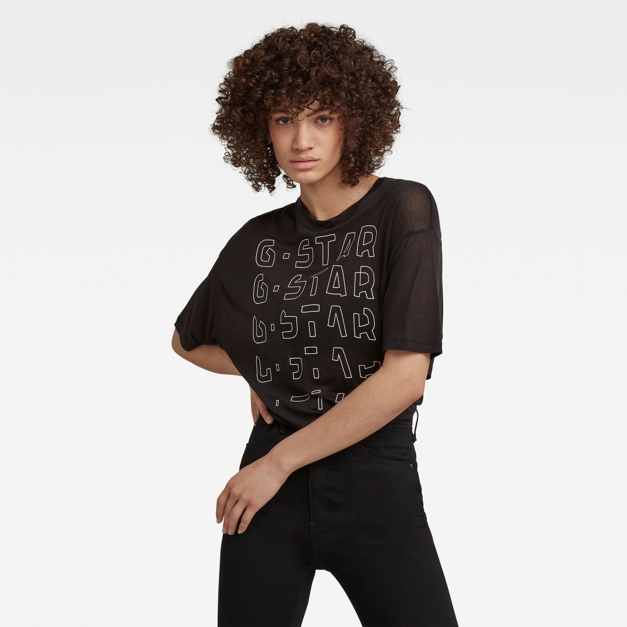 G-Star RAW Dames Sheer Faded Graphic Tee Zwart G-Star RAW Dames Sheer Faded Graphic Tee Zwart