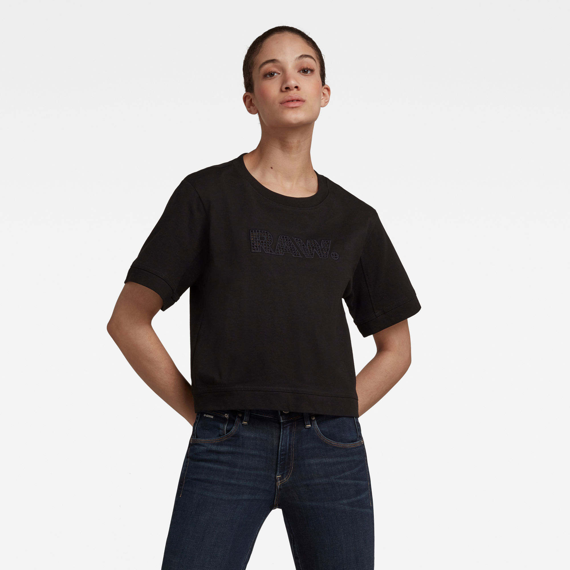 G-Star RAW Dames Boxy Fit RAW Embroidery Tee Zwart G-Star RAW Dames Boxy Fit RAW Embroidery Tee Zwart