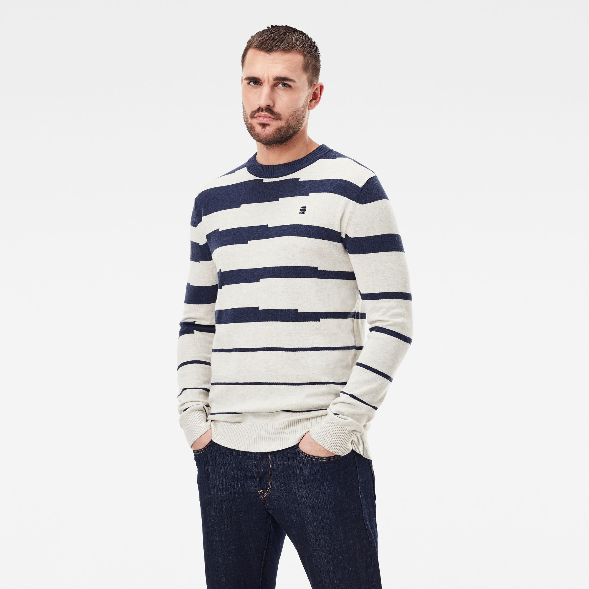 G-Star RAW Heren Broken Stripe Knitted Sweater Meerkleurig G-Star RAW Heren Broken Stripe Knitted Sweater Meerkleurig