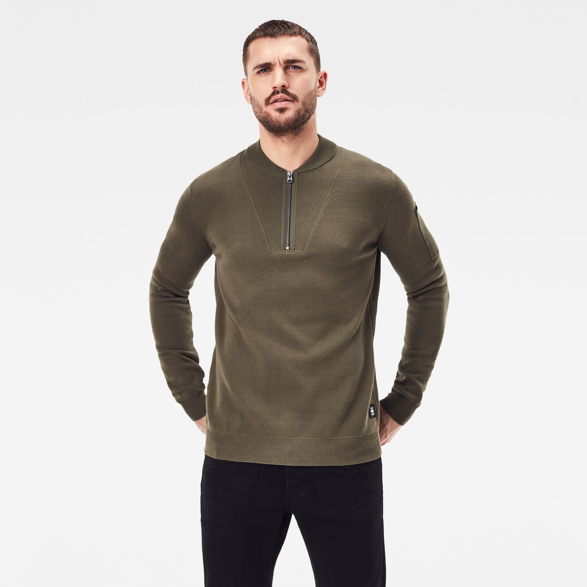 G-Star RAW Heren Gebreide Trui Half Zip Sleeve Pocket Groen G-Star RAW Heren Gebreide Trui Half Zip Sleeve Pocket Groen