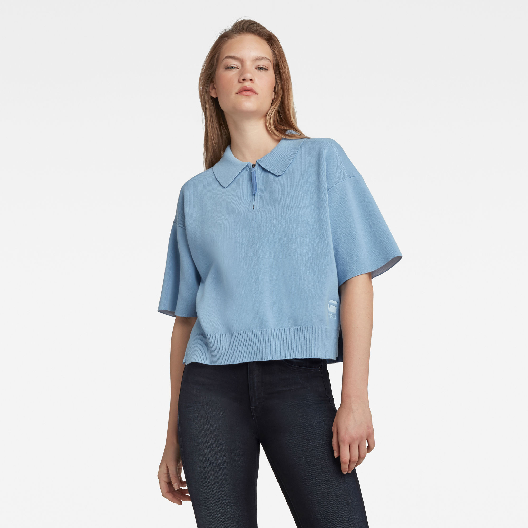 G-Star RAW Dames Gebreide Polo Met Rits Lichtblauw G-Star RAW Dames Gebreide Polo Met Rits Lichtblauw