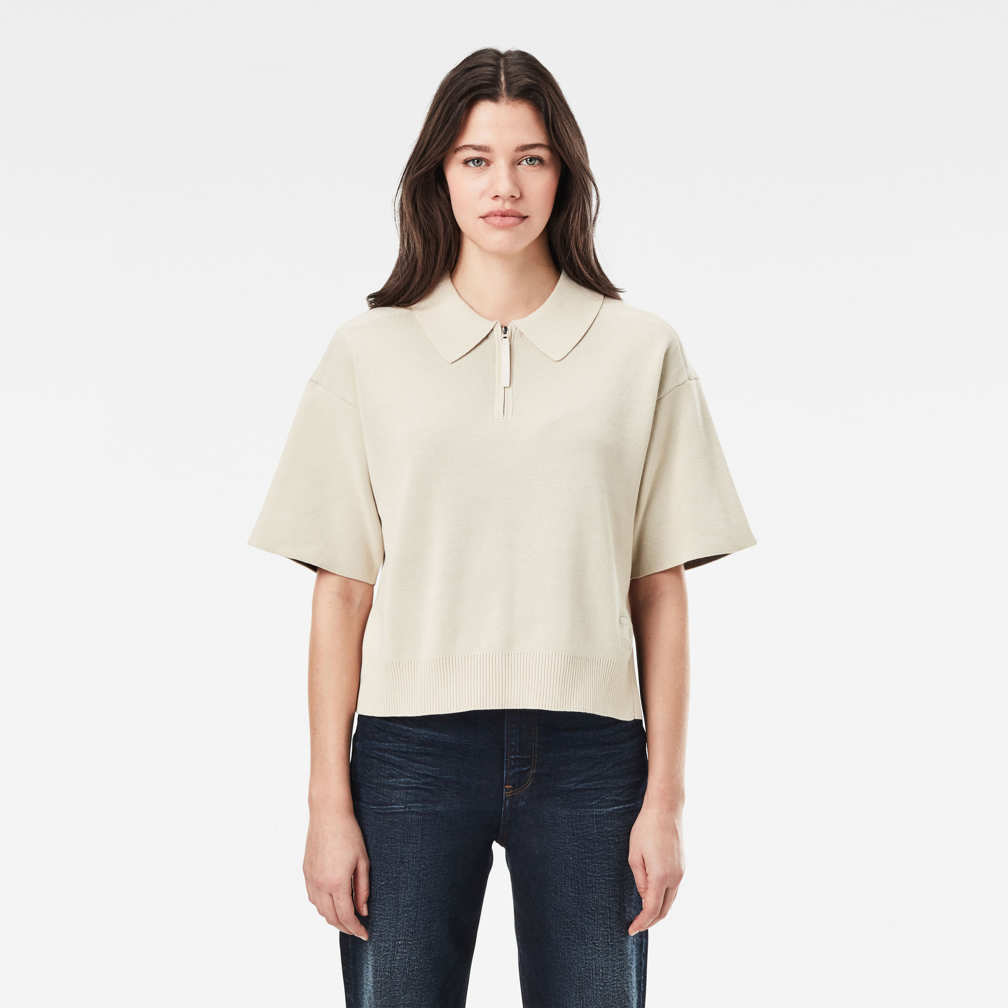 G-Star RAW Dames Gebreide Polo Met Rits Beige G-Star RAW Dames Gebreide Polo Met Rits Beige