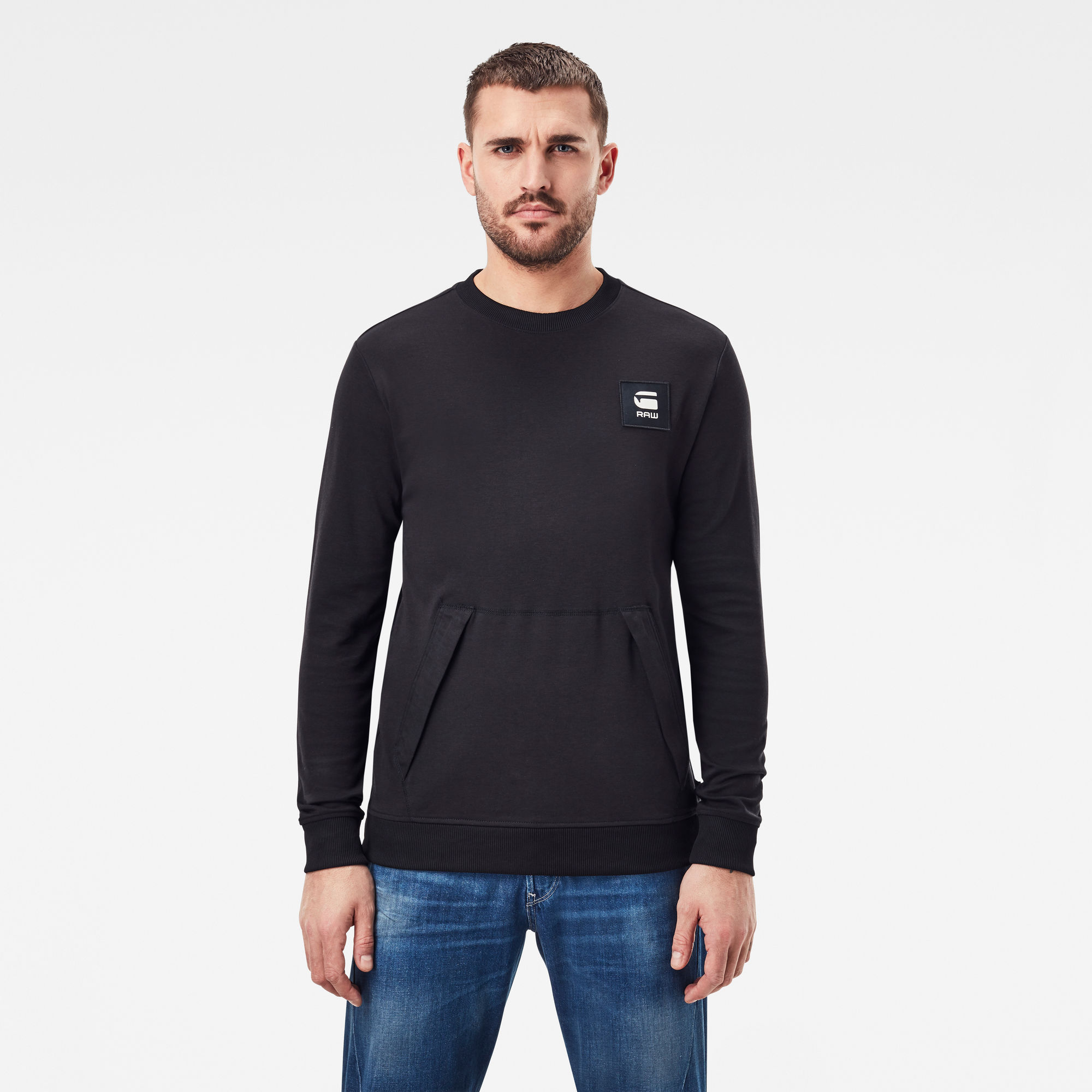 G-Star RAW Heren Box Logo Pocket Tweater Zwart G-Star RAW Heren Box Logo Pocket Tweater Zwart