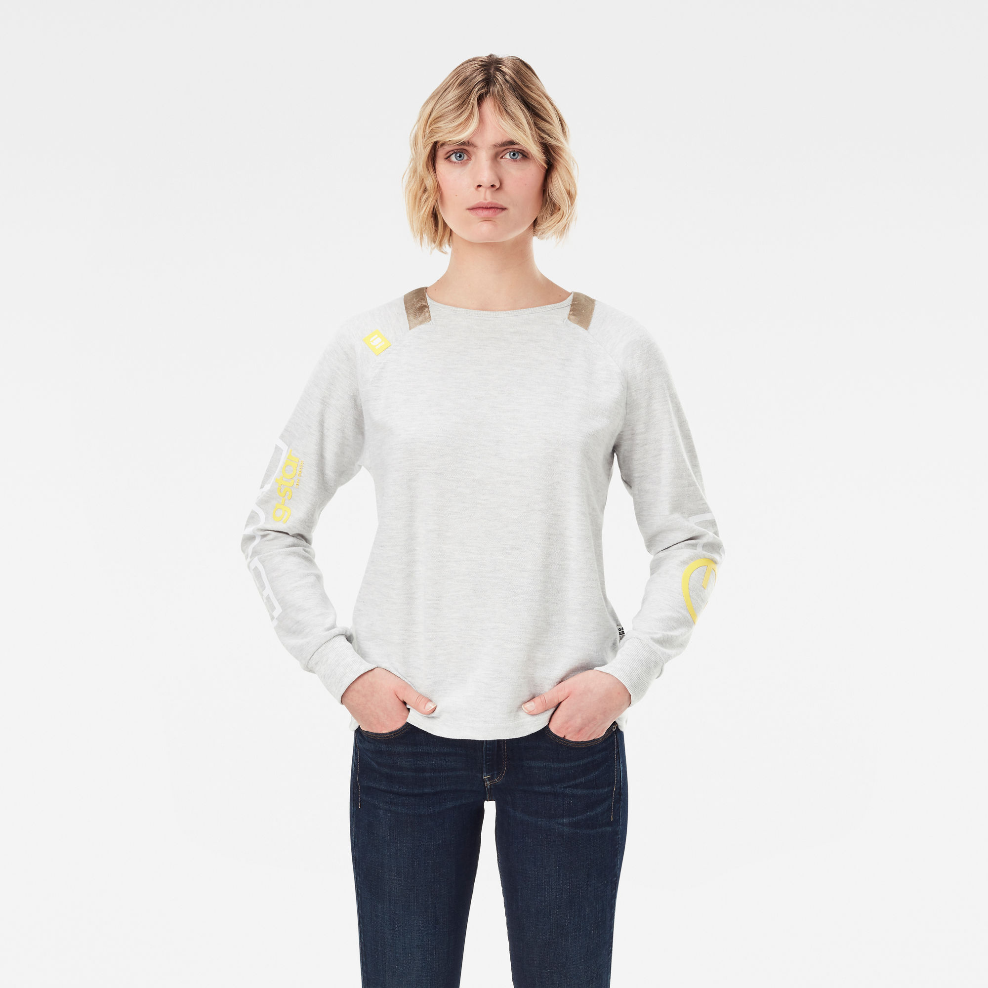 G-Star RAW Dames Sleeve Print Tweater Beige G-Star RAW Dames Sleeve Print Tweater Beige