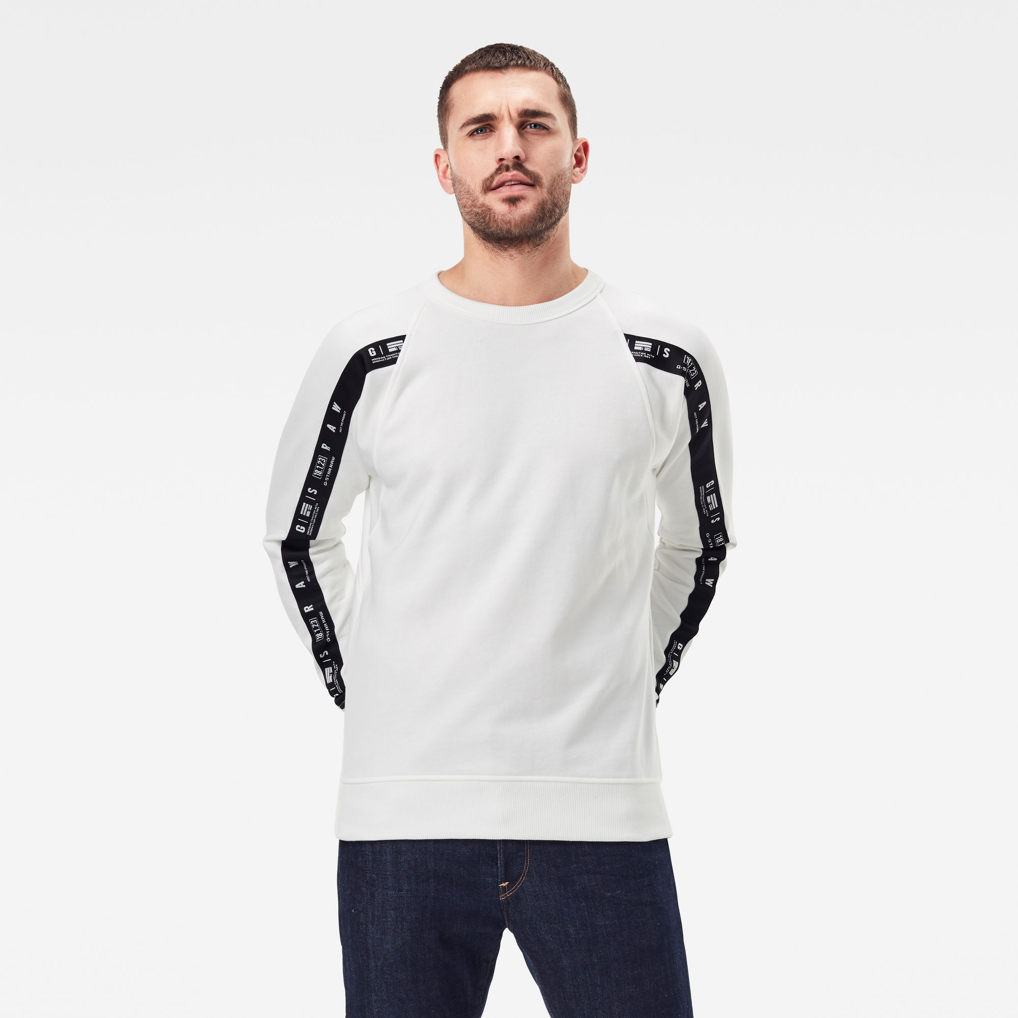 G-Star RAW Heren Raglan Taping Sweater Wit G-Star RAW Heren Raglan Taping Sweater Wit
