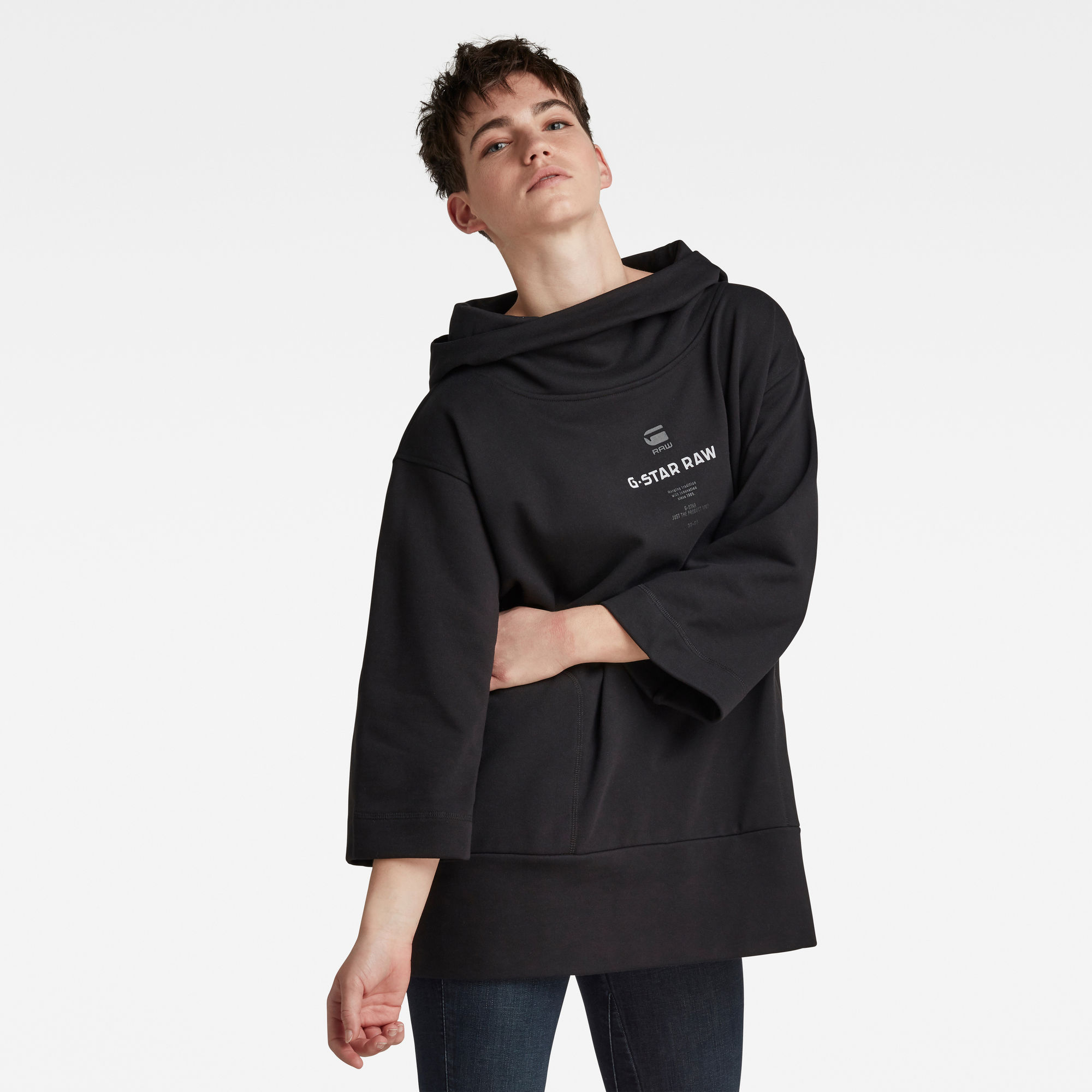 G-Star RAW Dames Oversized Hood Cover Sweater Zwart G-Star RAW Dames Oversized Hood Cover Sweater Zwart