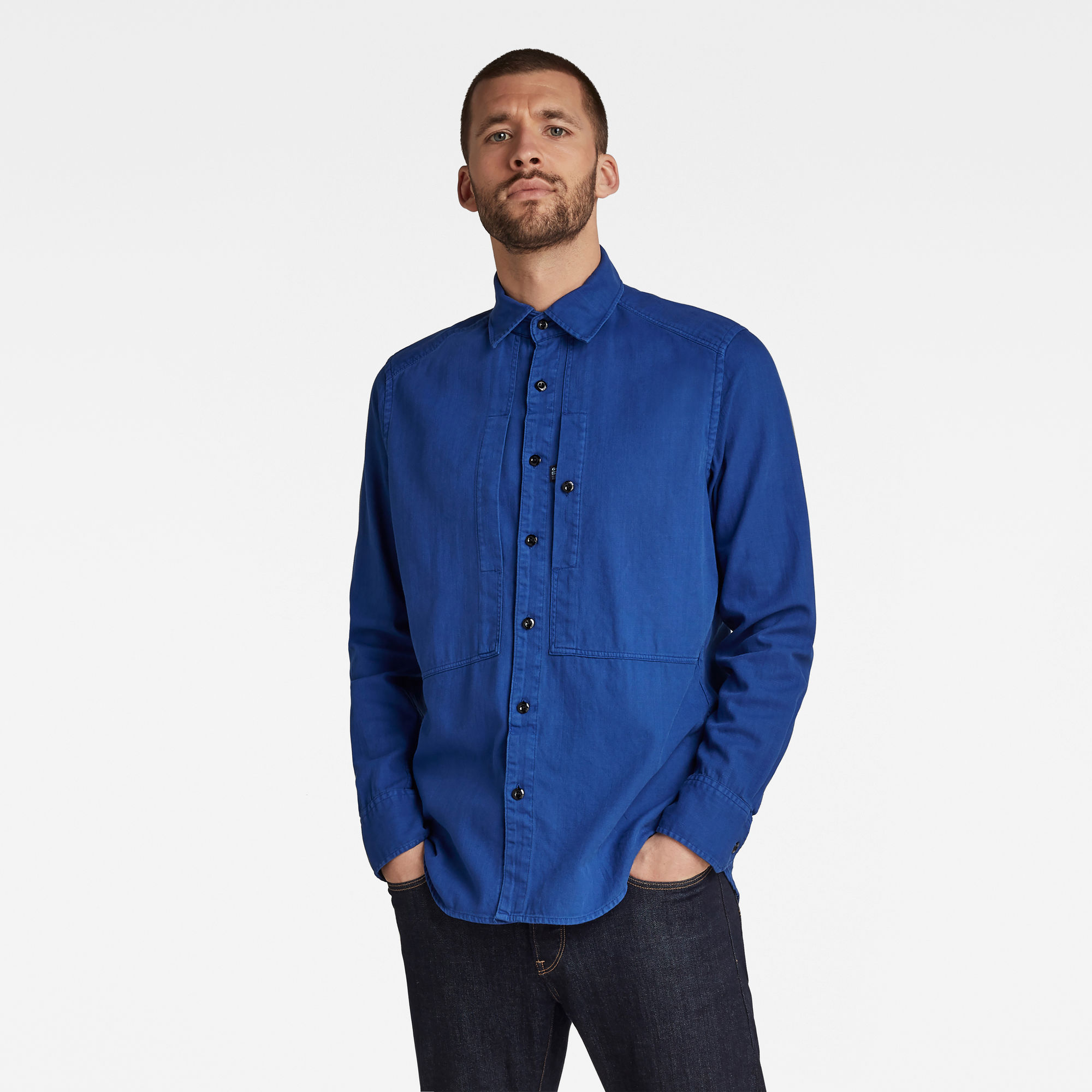 G-Star RAW Heren Panelled Pocket Slim Shirt Blauw G-Star RAW Heren Panelled Pocket Slim Shirt Blauw