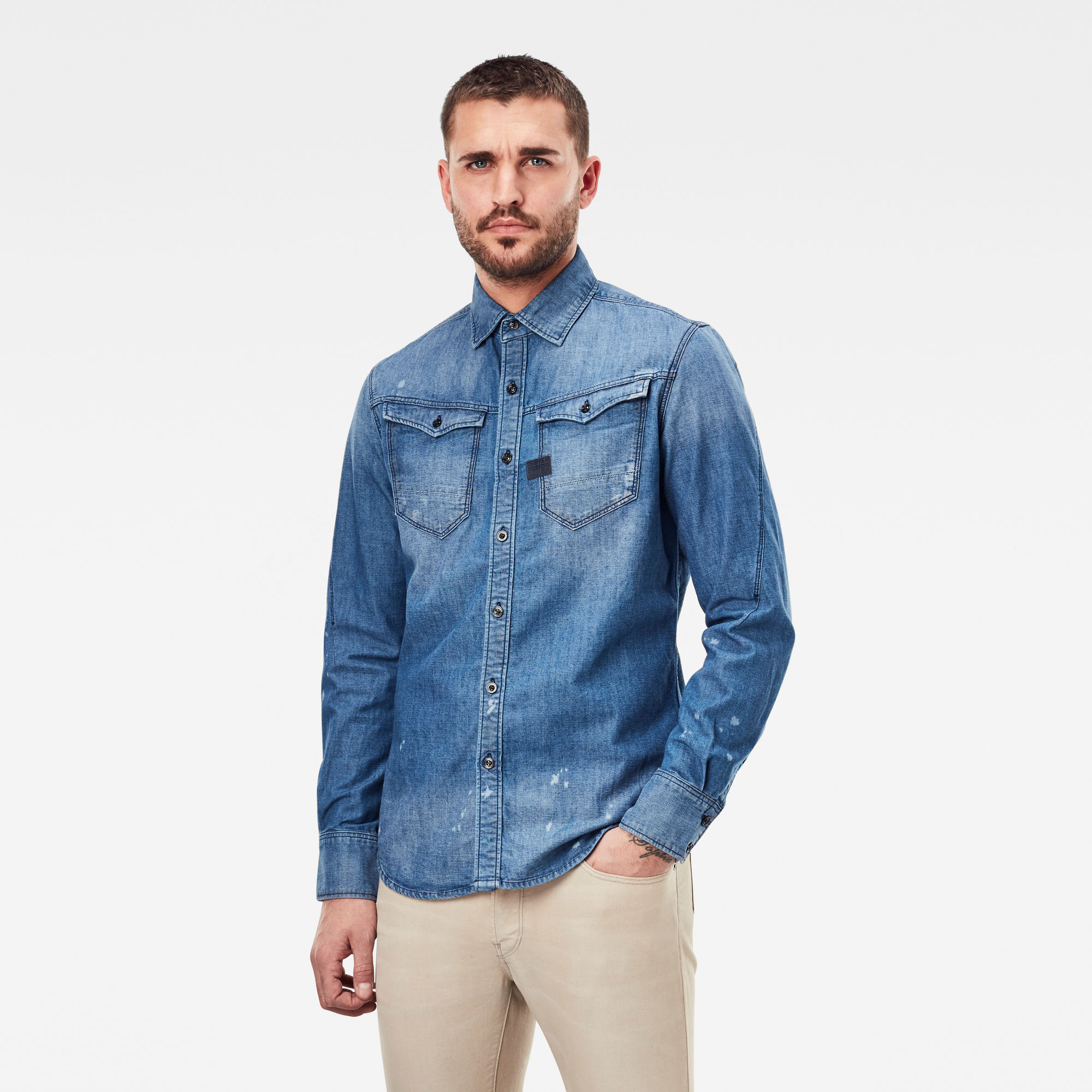 G-Star RAW Heren Arc 3D Slim Shirt Blauw G-Star RAW Heren Arc 3D Slim Shirt Blauw