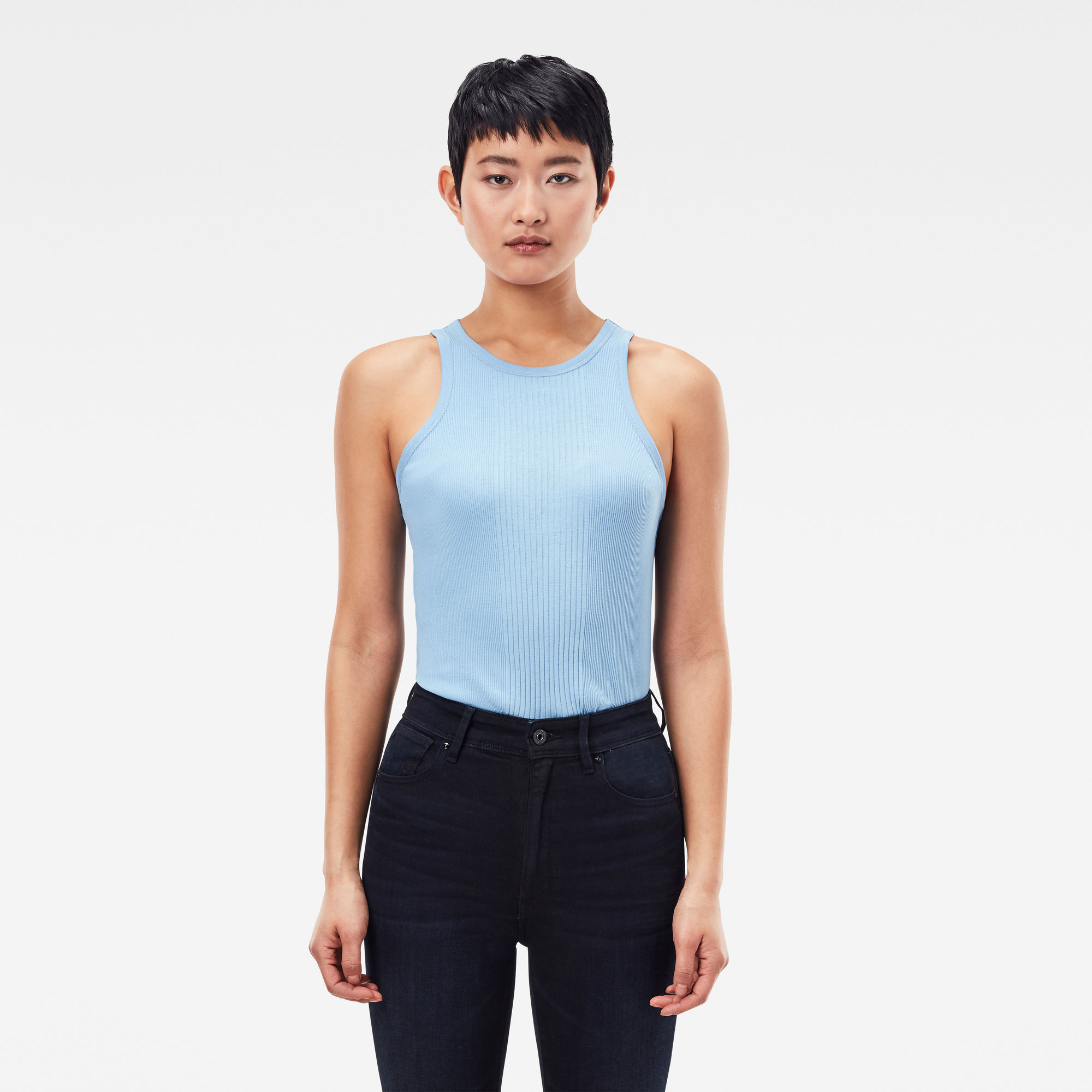 G-Star RAW Dames Engineered Rib Tanktop Blauw G-Star RAW Dames Engineered Rib Tanktop Blauw
