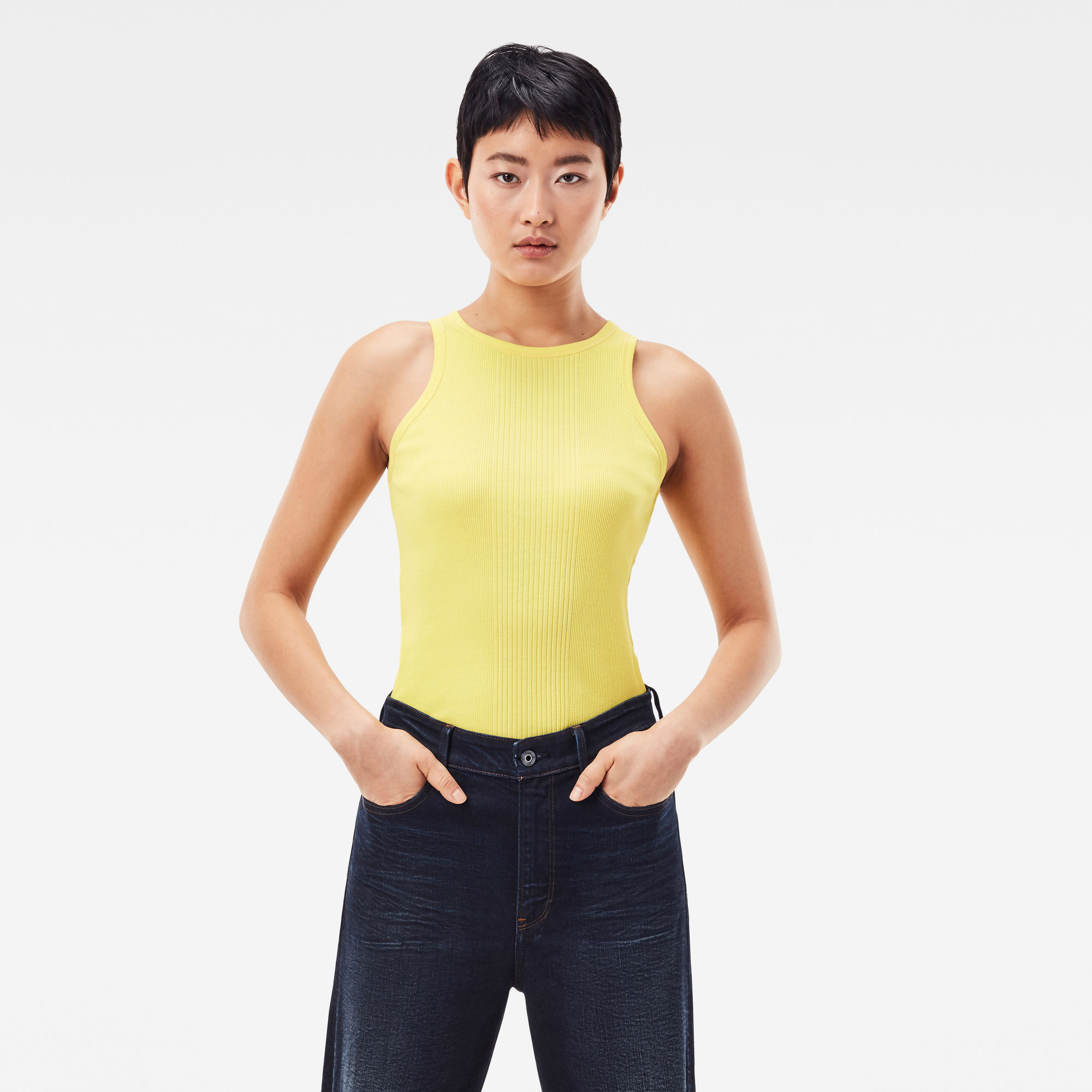 G-Star RAW Dames Engineered Rib Tanktop Geel G-Star RAW Dames Engineered Rib Tanktop Geel