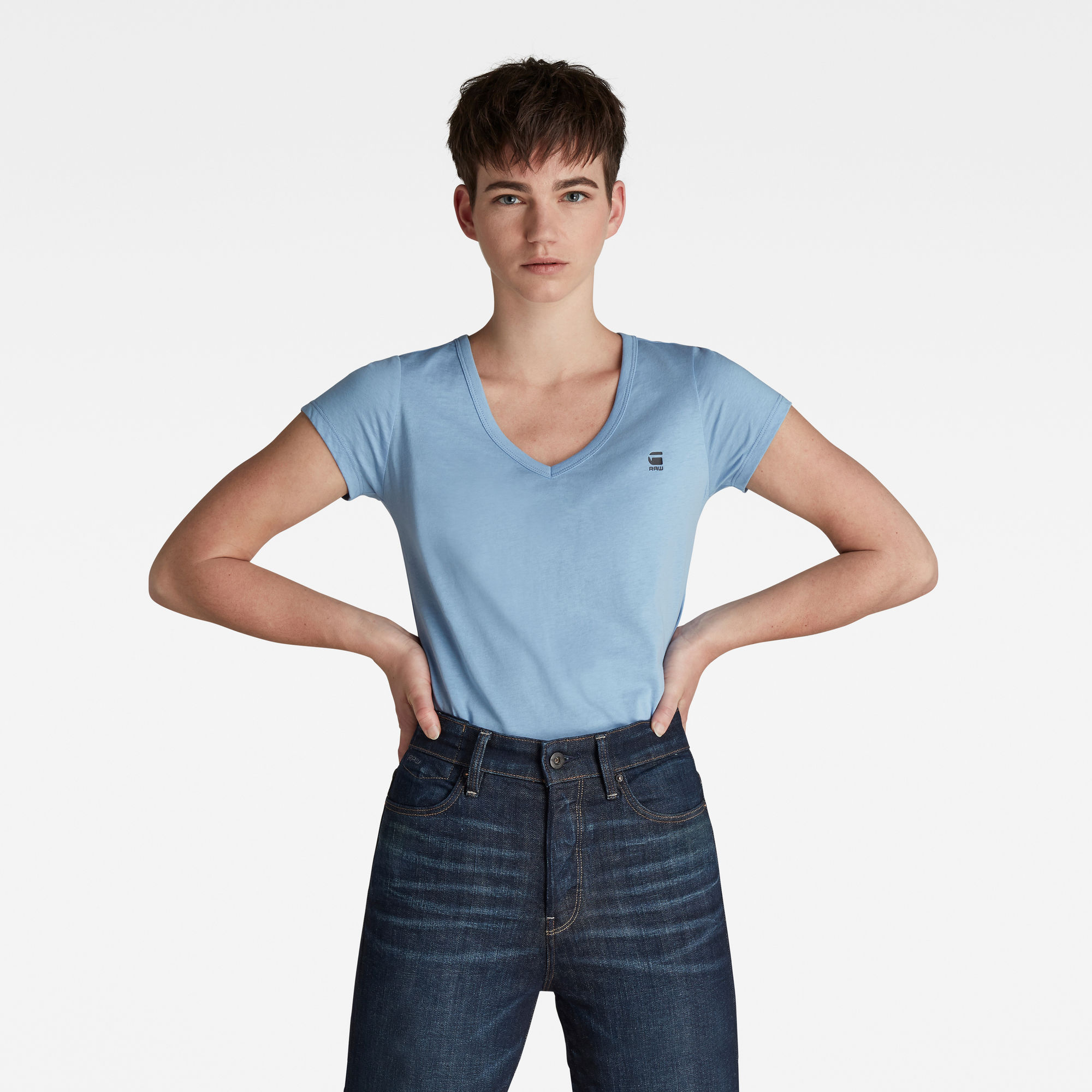 G-Star RAW Dames Eyben Slim V-Hals Top Blauw G-Star RAW Dames Eyben Slim V-Hals Top Blauw