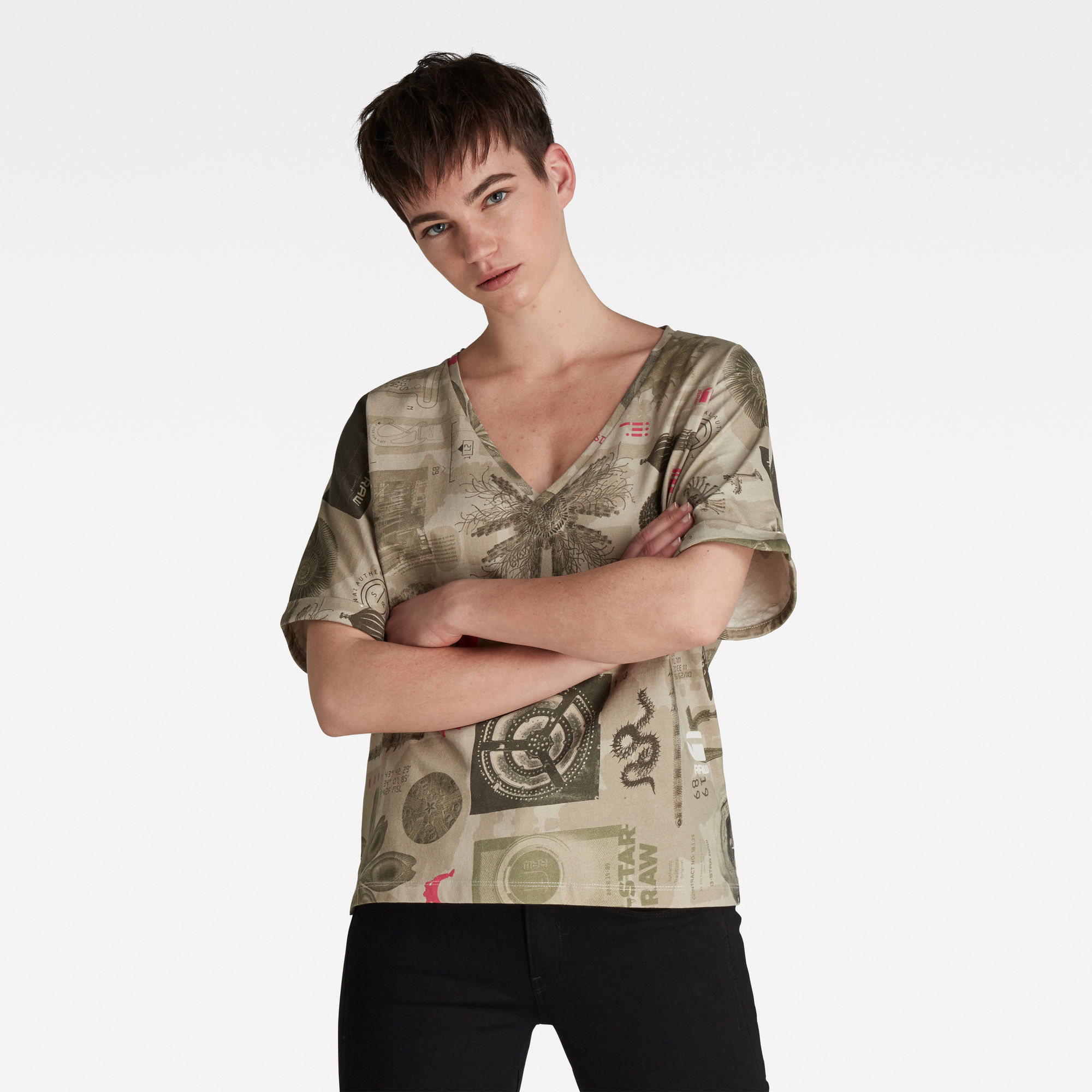 G-Star RAW Dames Joosa V-Neck Camo Allover Tee Meerkleurig G-Star RAW Dames Joosa V-Neck Camo Allover Tee Meerkleurig