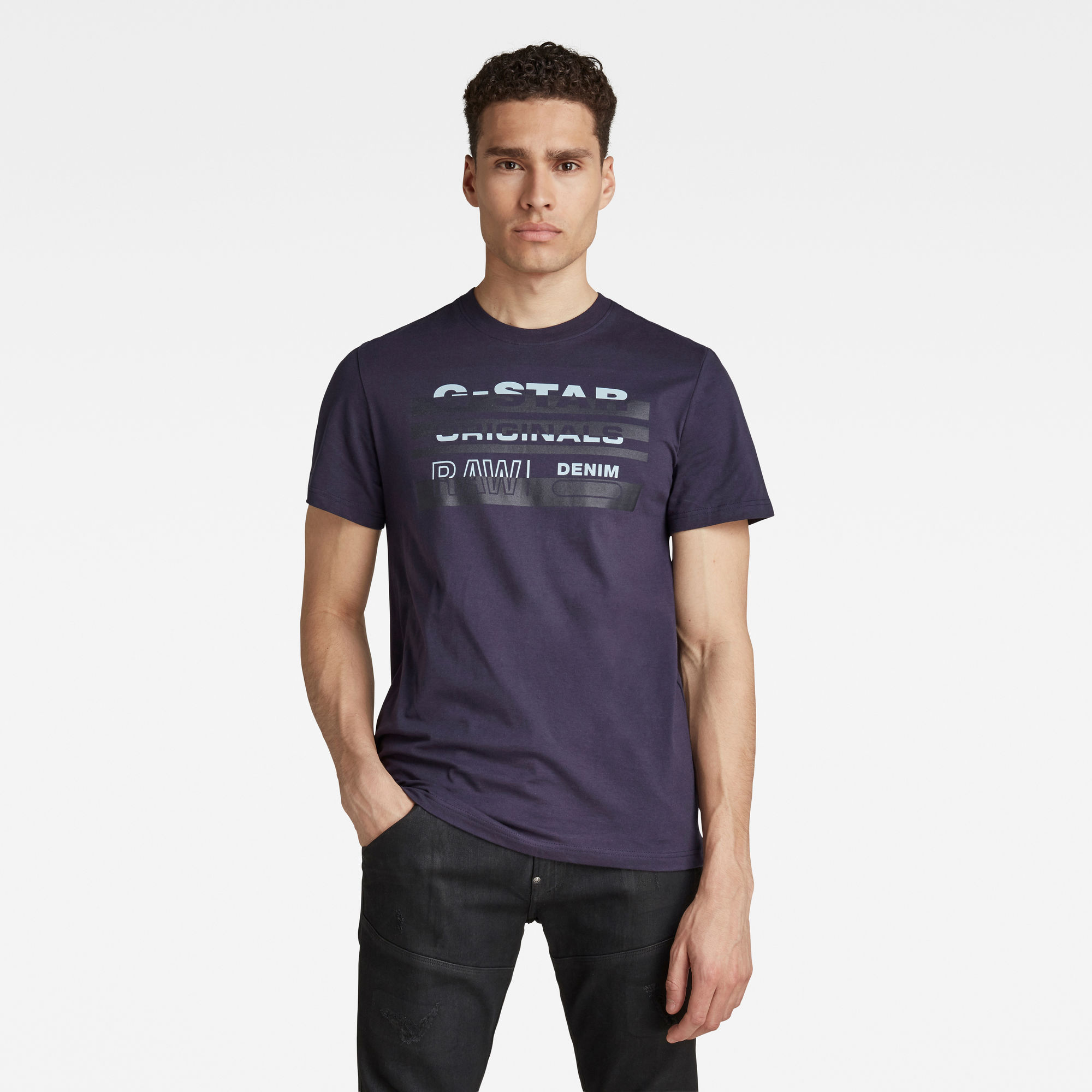 G-Star RAW Heren Originals Stripe Logo T-Shirt Donkerblauw G-Star RAW Heren Originals Stripe Logo T-Shirt Donkerblauw