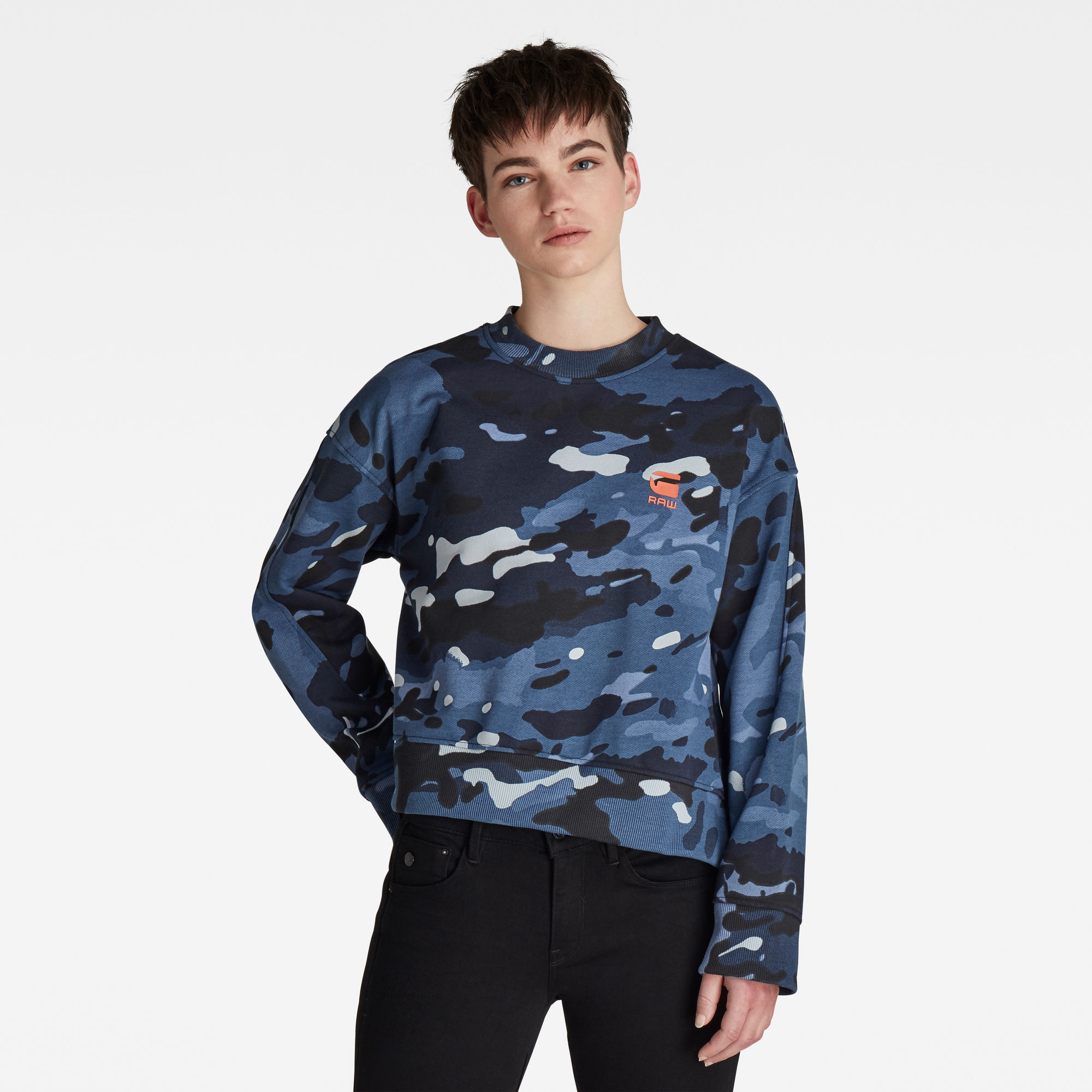 G-Star RAW Dames Loose Fit Camo All over Sweater Blauw G-Star RAW Dames Loose Fit Camo All over Sweater Blauw