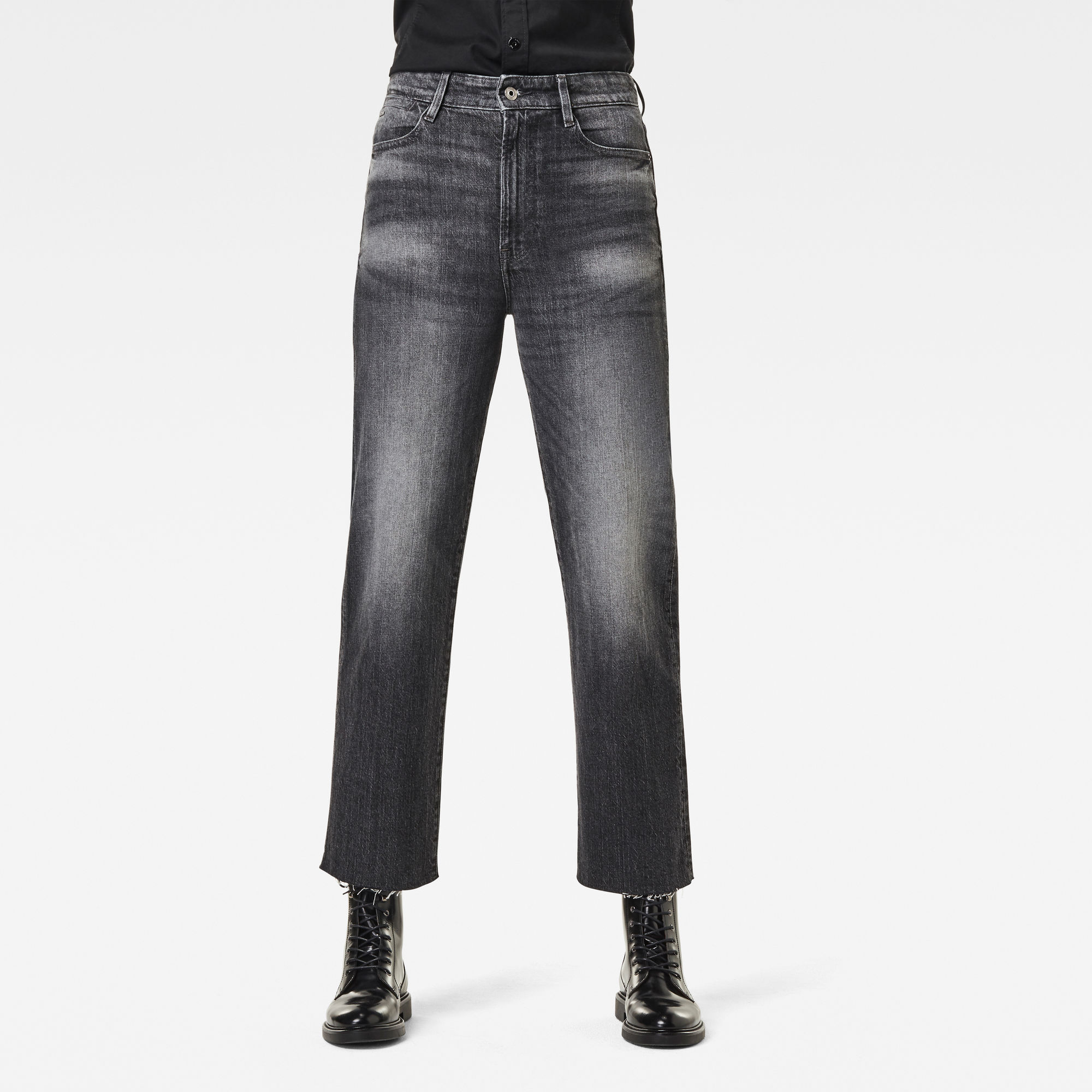 G-Star RAW Dames Tedie Ultra High Straight Raw Edge Ankle Jeans Zwart G-Star RAW Dames Tedie Ultra High Straight Raw Edge Ankle Jeans Zwart