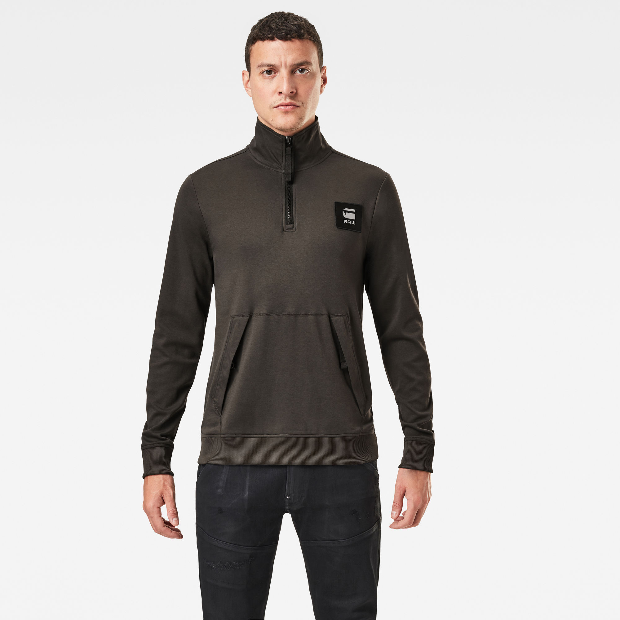 G-Star RAW Heren Half Zip Track Tweeter T-Shirt Grijs G-Star RAW Heren Half Zip Track Tweeter T-Shirt Grijs