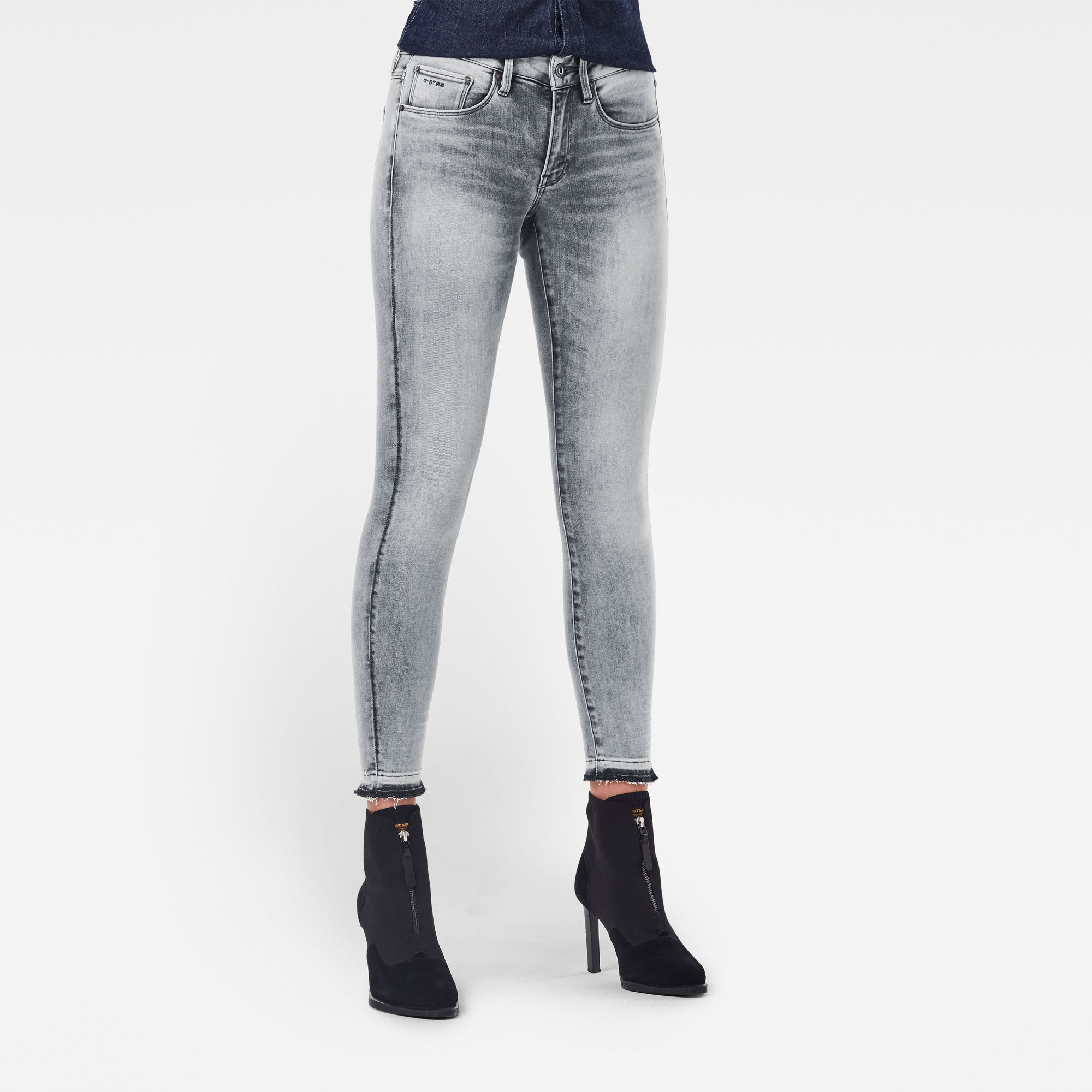 G-Star RAW Femmes Jean 3301 Mid Skinny Ripped Edge Ankle Gris