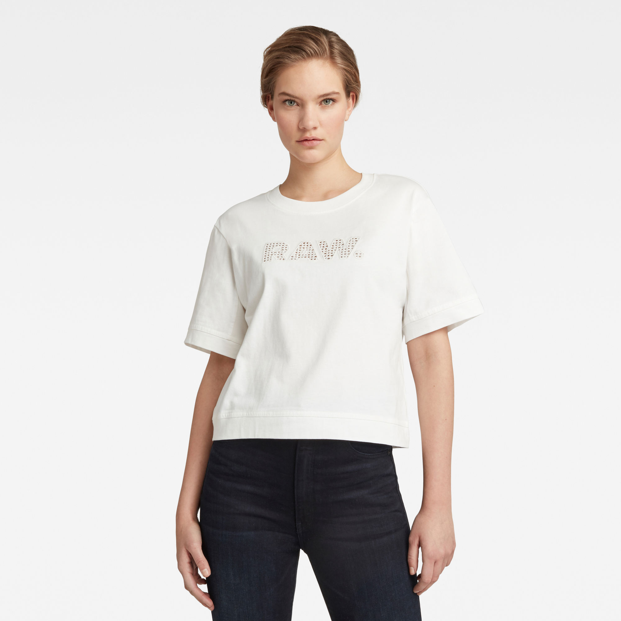 G-Star RAW Dames Boxy Fit RAW Embroidery Tee Wit G-Star RAW Dames Boxy Fit RAW Embroidery Tee Wit
