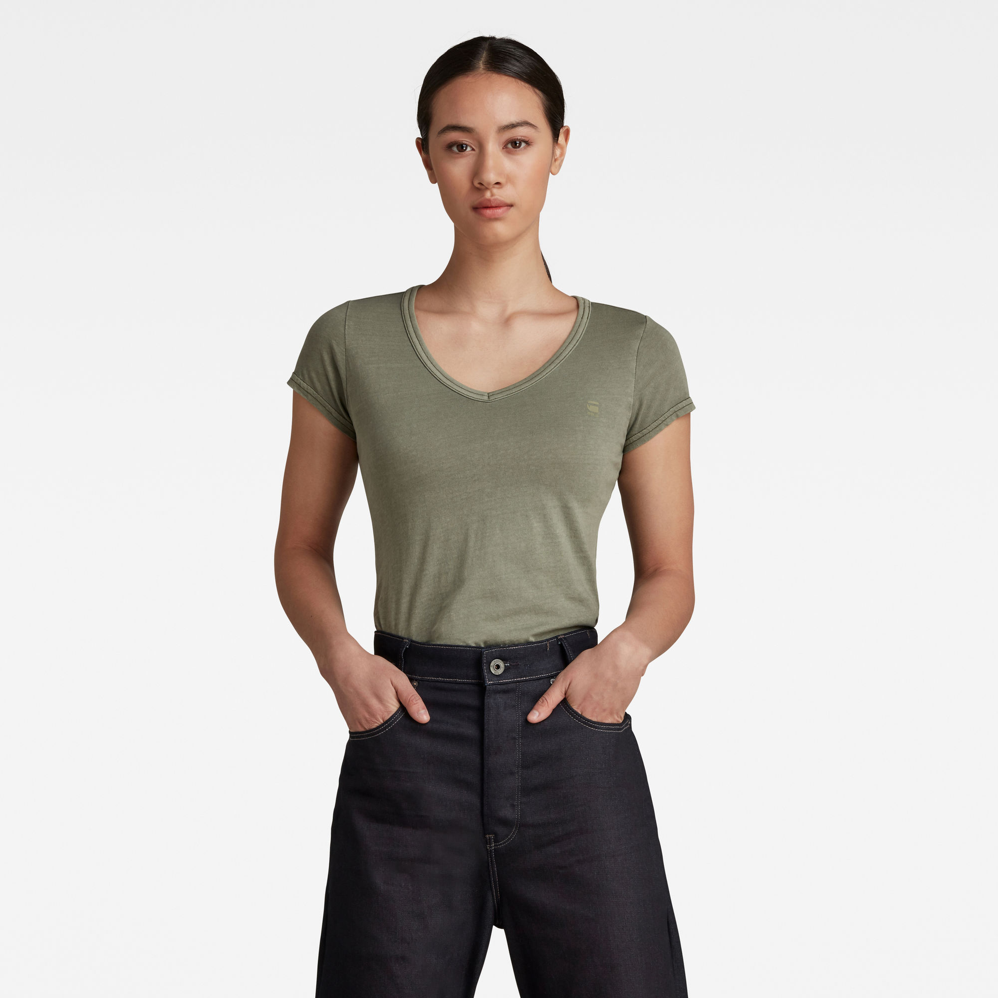 G-Star RAW Dames Eyben Slim Top Overdyed Groen G-Star RAW Dames Eyben Slim Top Overdyed Groen