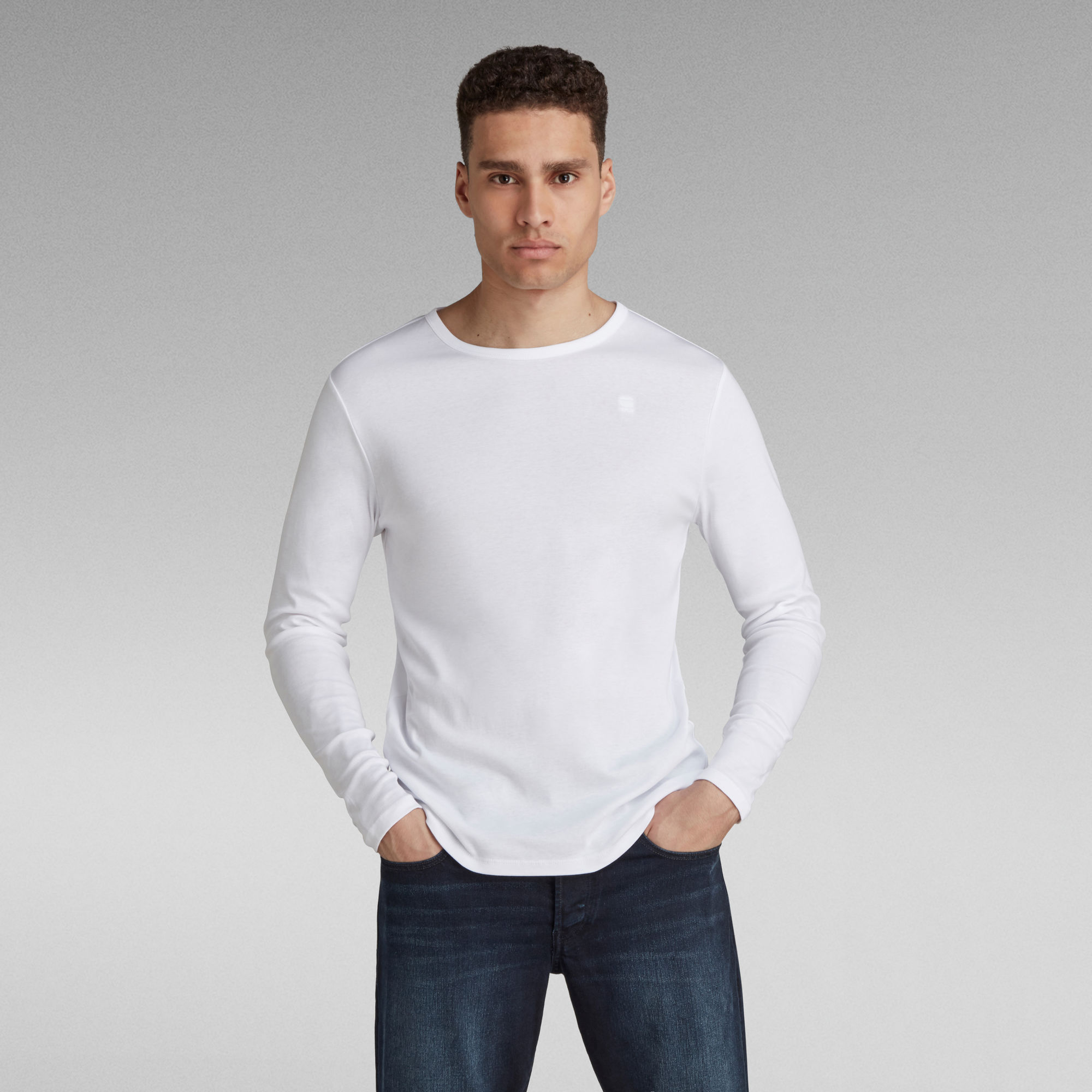 Basic Round Neck Long Sleeve T-Shirt - Weiß - Herren