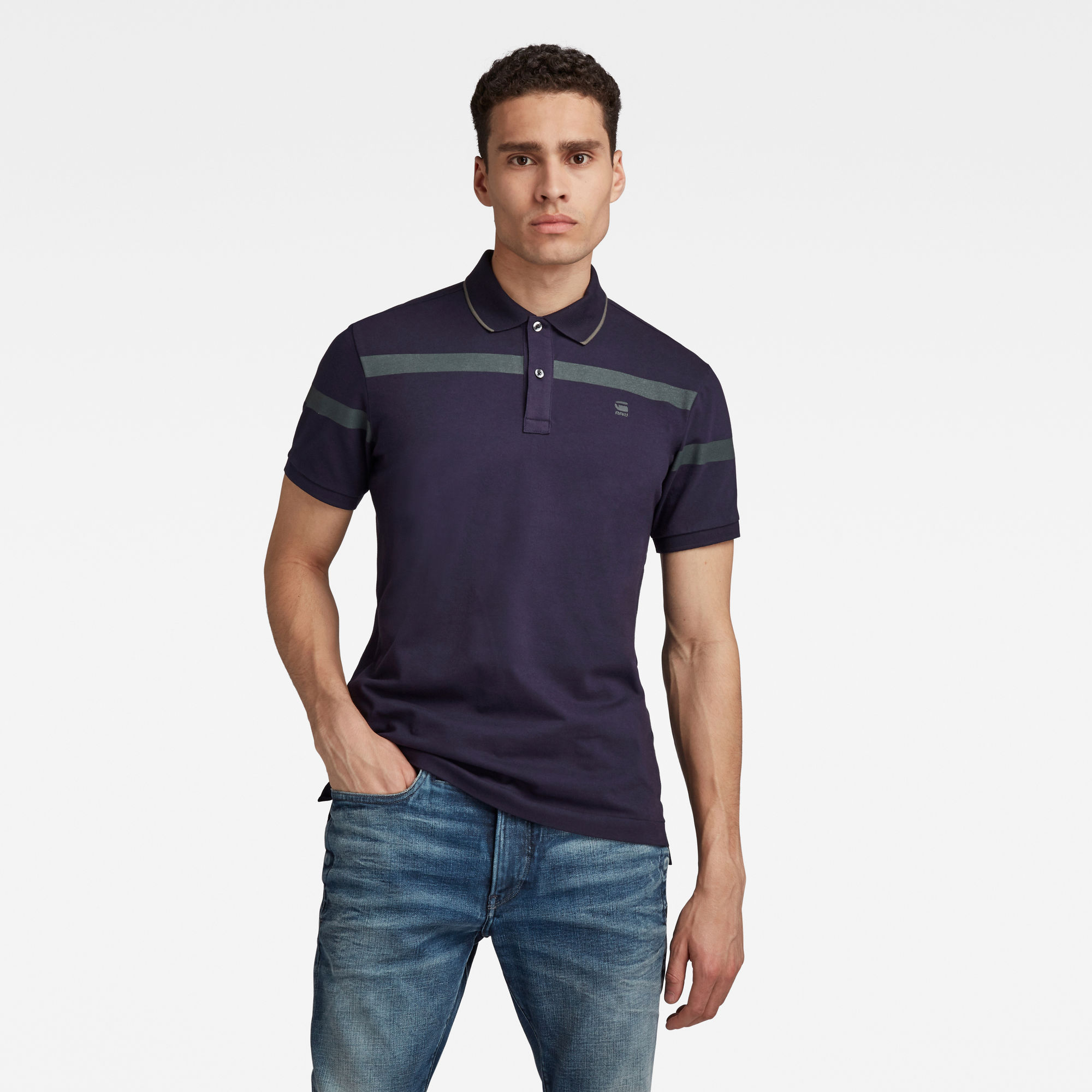 G-Star RAW Heren Slim Stripe Polo Donkerblauw G-Star RAW Heren Slim Stripe Polo Donkerblauw