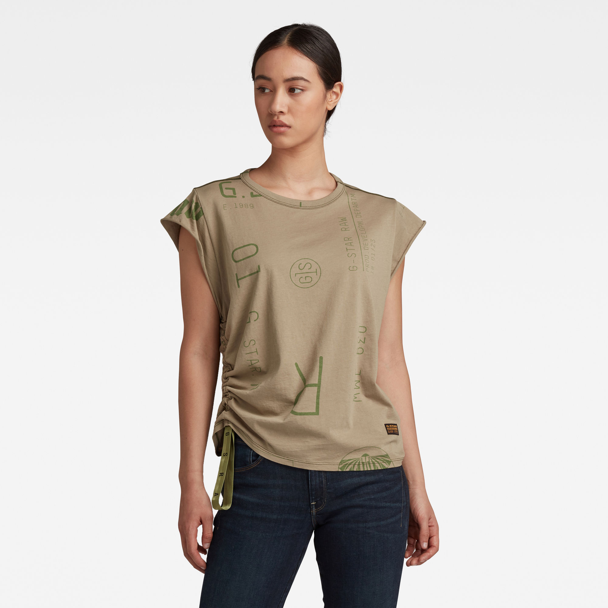 G-Star RAW Dames GSRAW Knot Cap Sleeve Top Meerkleurig G-Star RAW Dames GSRAW Knot Cap Sleeve Top Meerkleurig