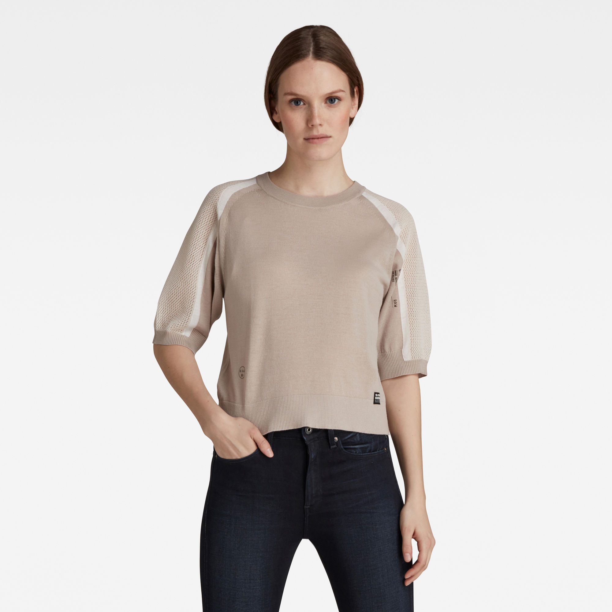 G-Star RAW Dames Mesh Insert Sweater Beige G-Star RAW Dames Mesh Insert Sweater Beige
