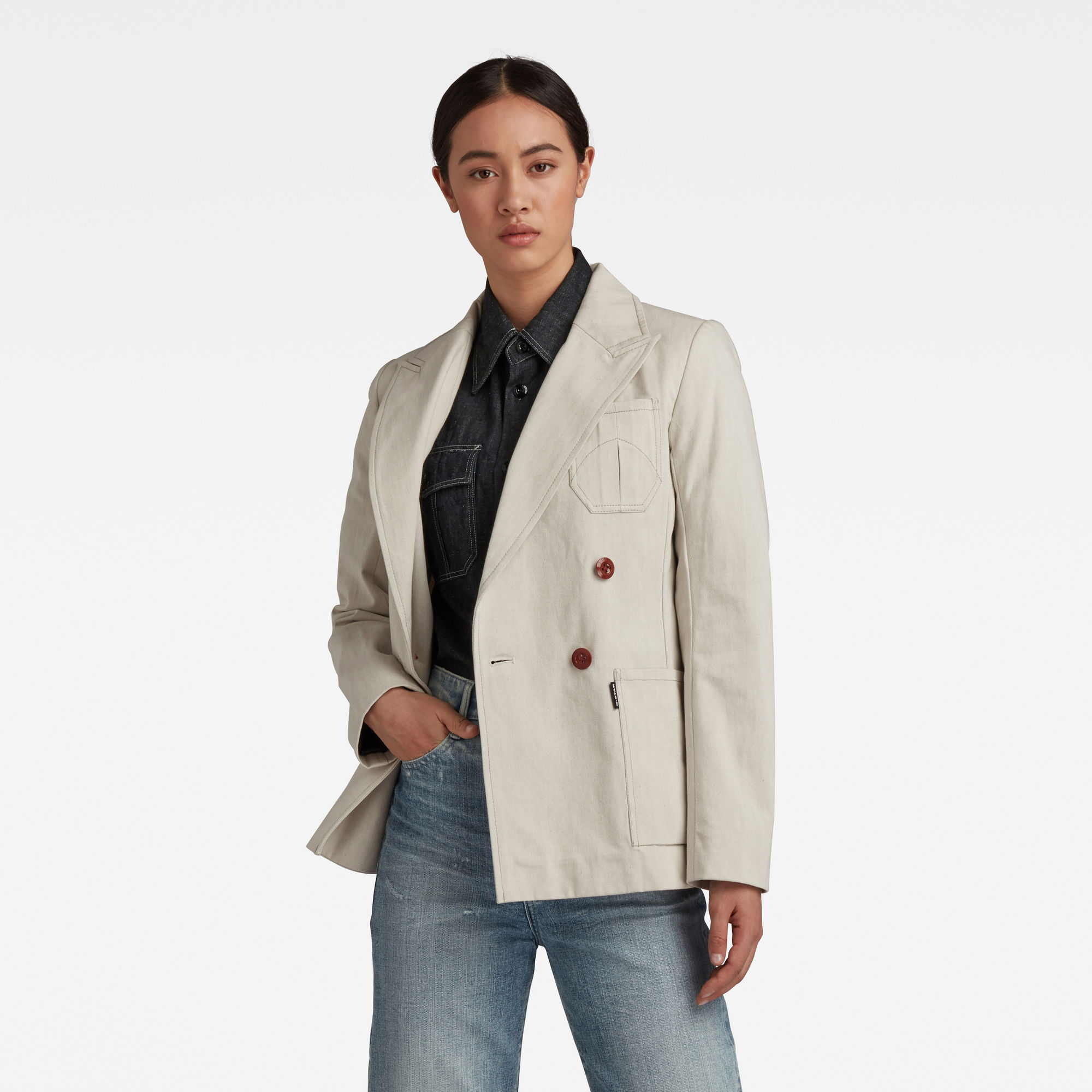 G-Star RAW Dames Double Breasted Blazer Beige G-Star RAW Dames Double Breasted Blazer Beige