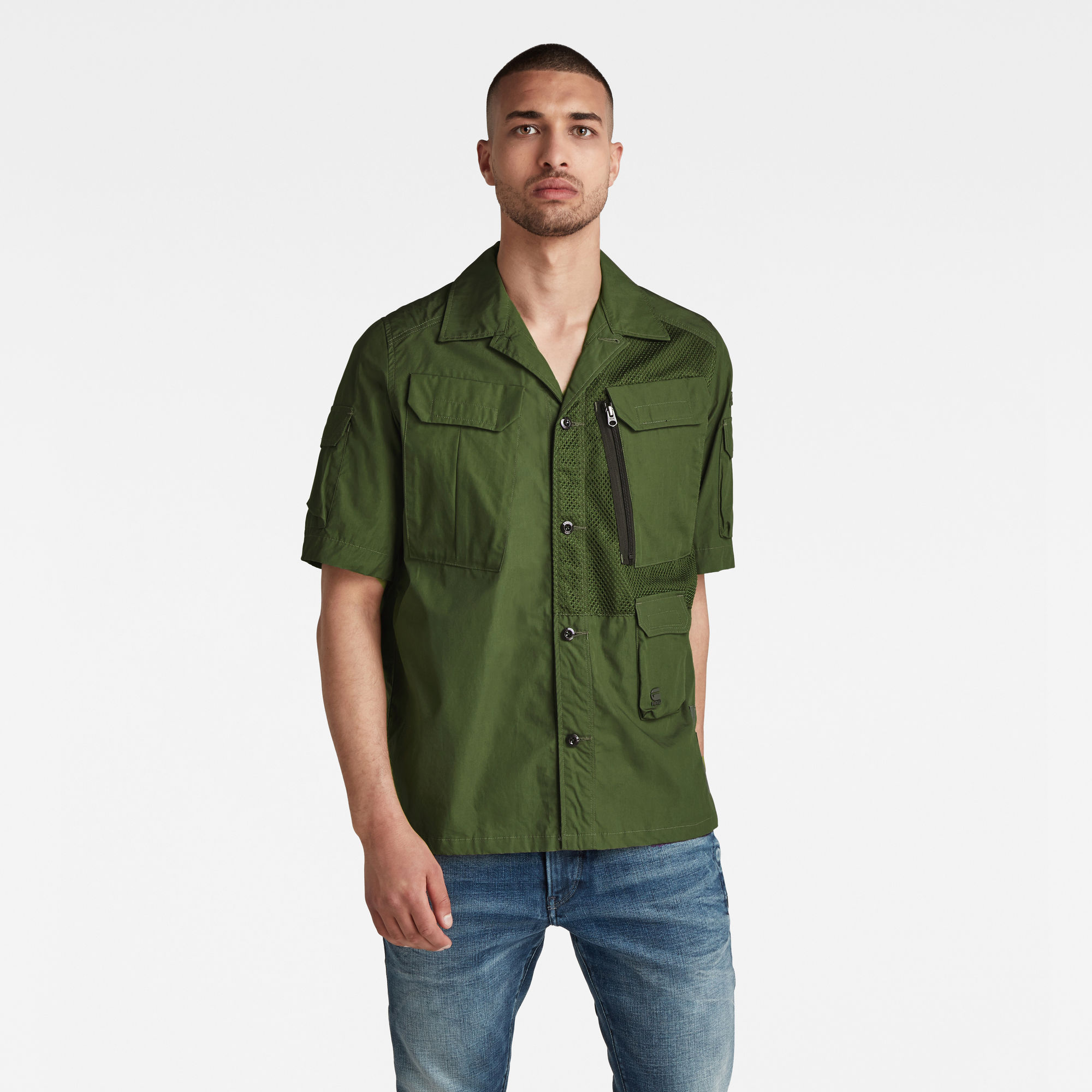 G-Star RAW Heren Utility Poplin Cropped Shirt Groen G-Star RAW Heren Utility Poplin Cropped Shirt Groen