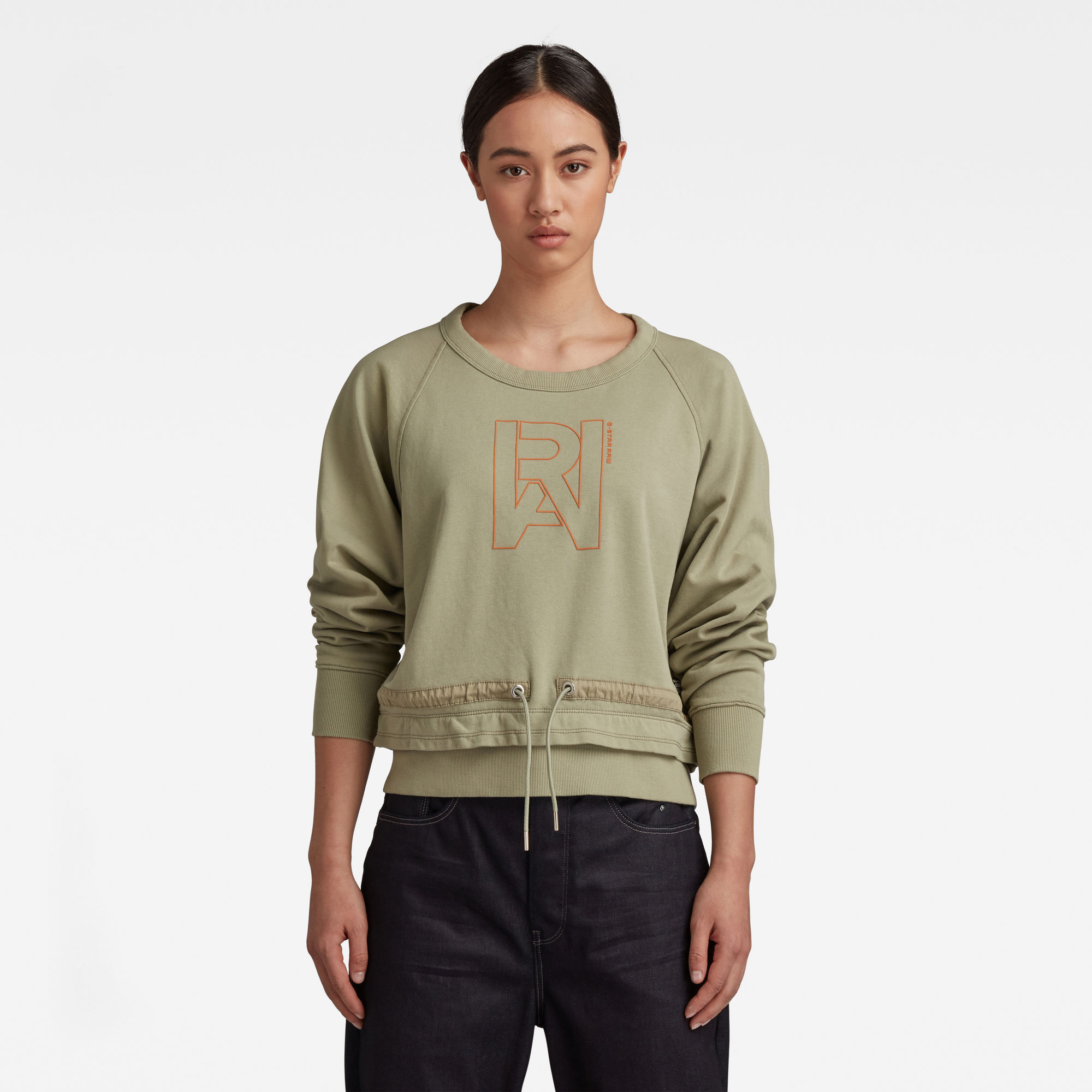 G-Star RAW Dames RAW Drawcord Raglan Crewneck Groen G-Star RAW Dames RAW Drawcord Raglan Crewneck Groen
