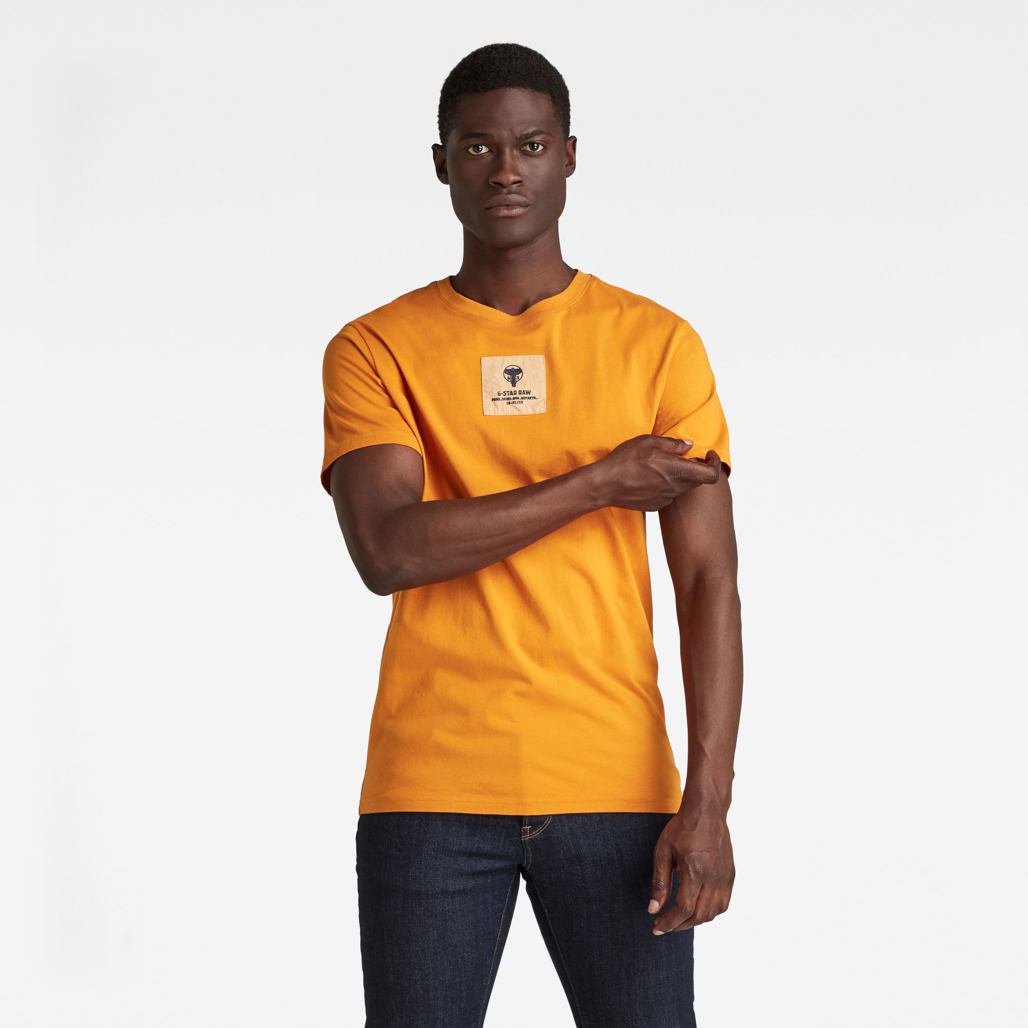G-Star RAW Heren Center Logo Badge T-Shirt Oranje G-Star RAW Heren Center Logo Badge T-Shirt Oranje