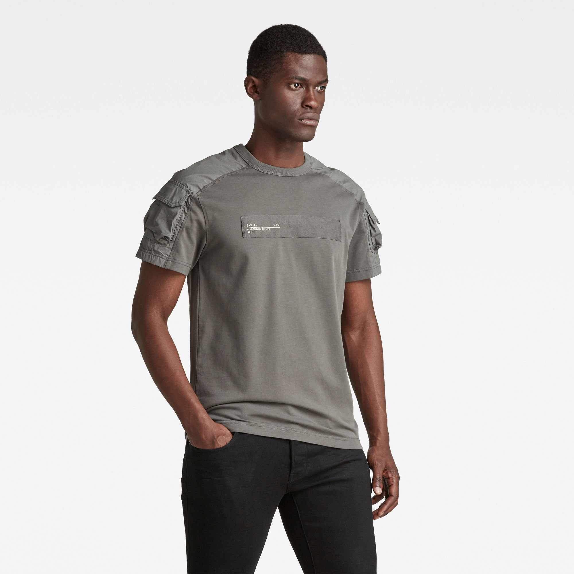 G-Star RAW Heren Mix Woven Cargo T-Shirt Grijs G-Star RAW Heren Mix Woven Cargo T-Shirt Grijs