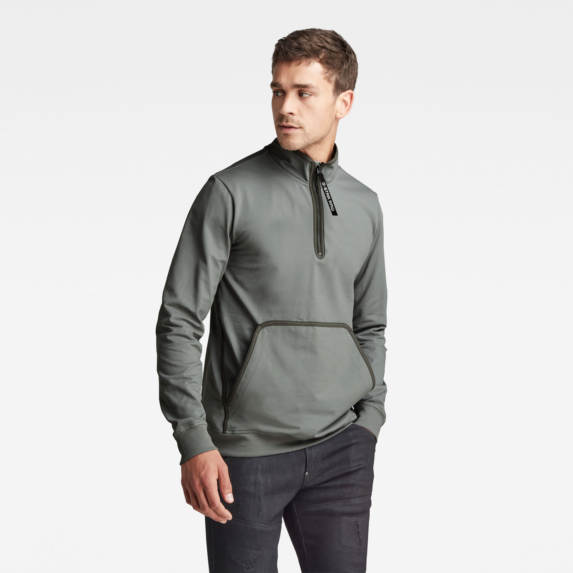 G-Star RAW Heren Half Zip Bound Tweeter T-Shirt Grijs G-Star RAW Heren Half Zip Bound Tweeter T-Shirt Grijs