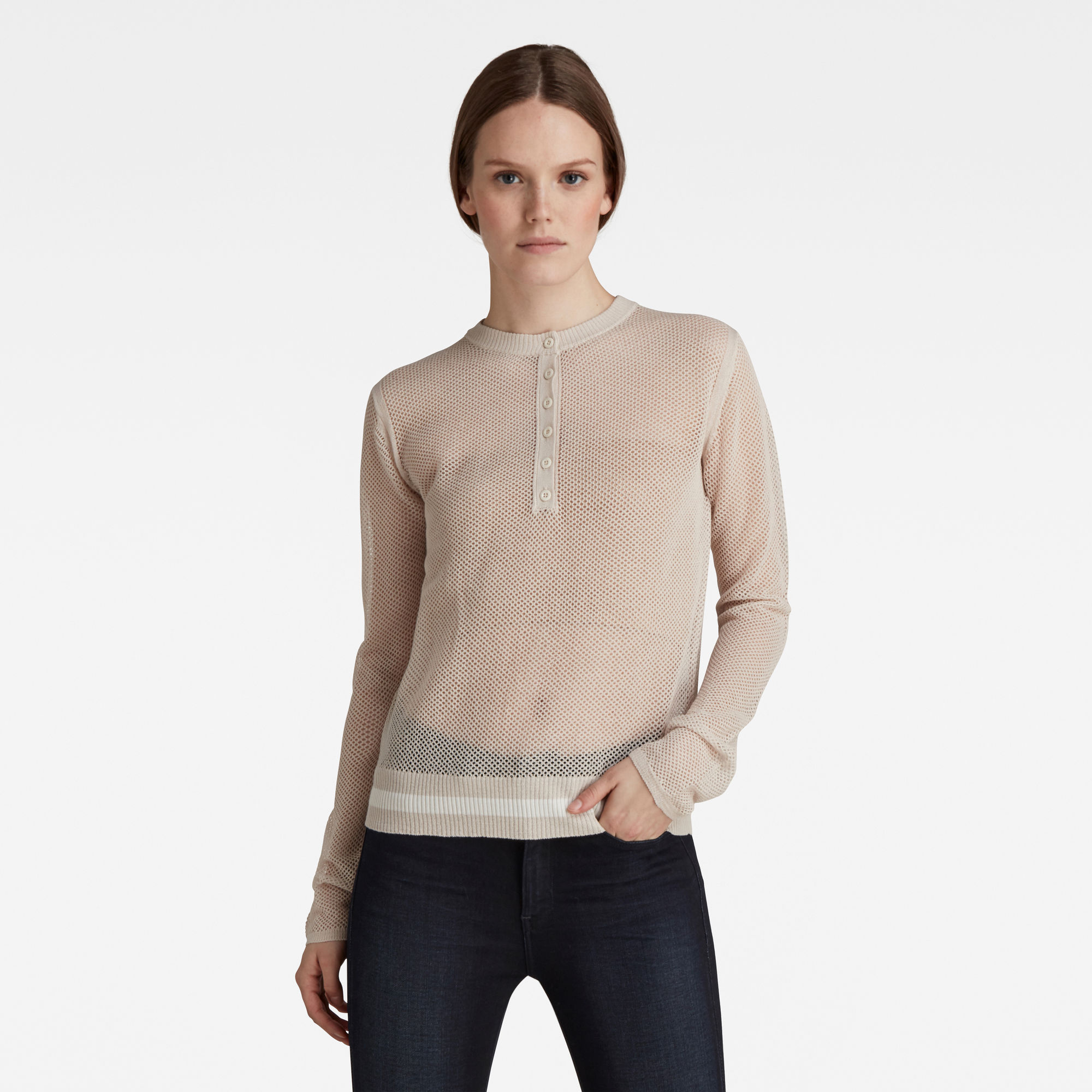 G-Star RAW Dames Logo Henley Sweater Roze G-Star RAW Dames Logo Henley Sweater Roze