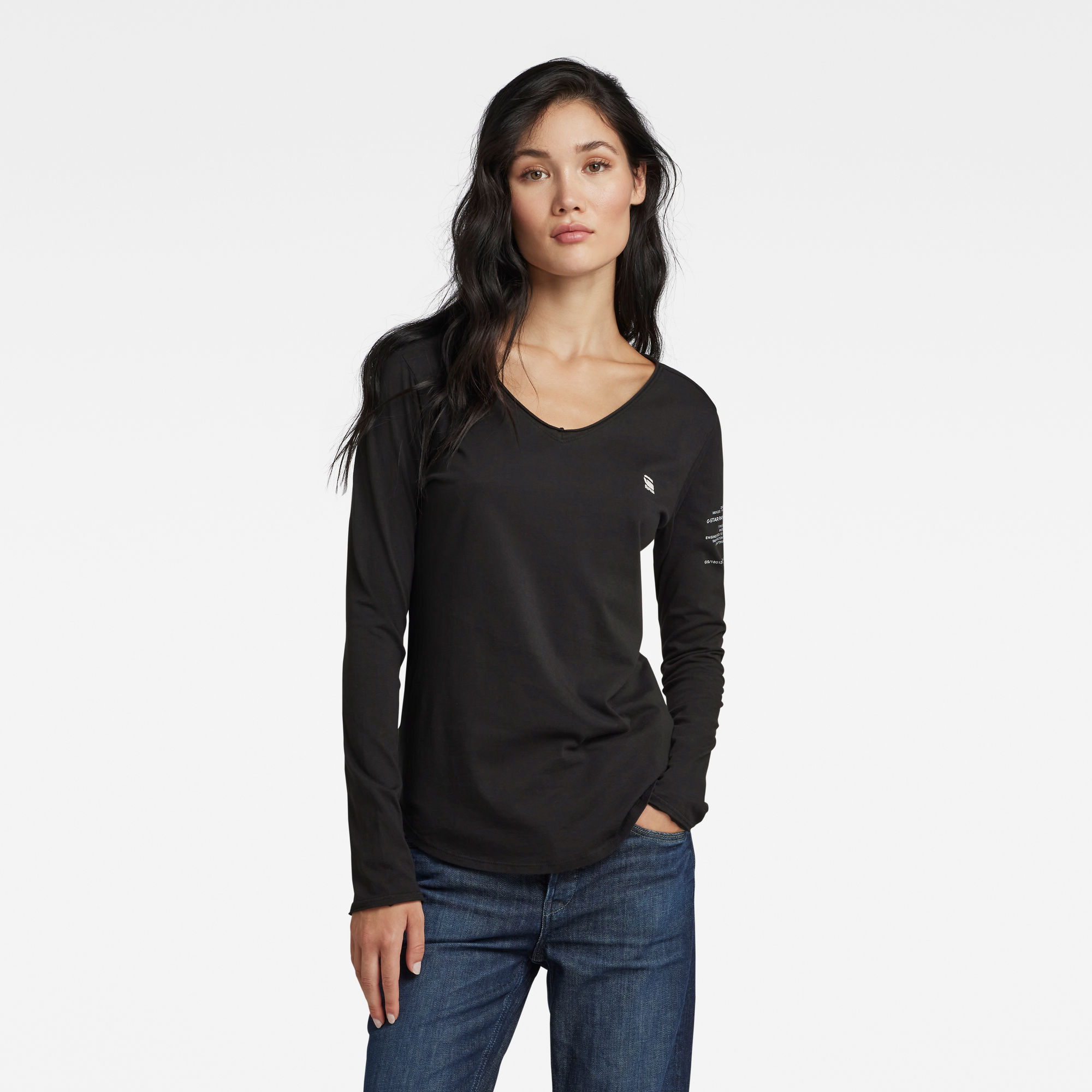 G-Star RAW Dames Rolled Edge Long Sleeve Top C Zwart G-Star RAW Dames Rolled Edge Long Sleeve Top C Zwart