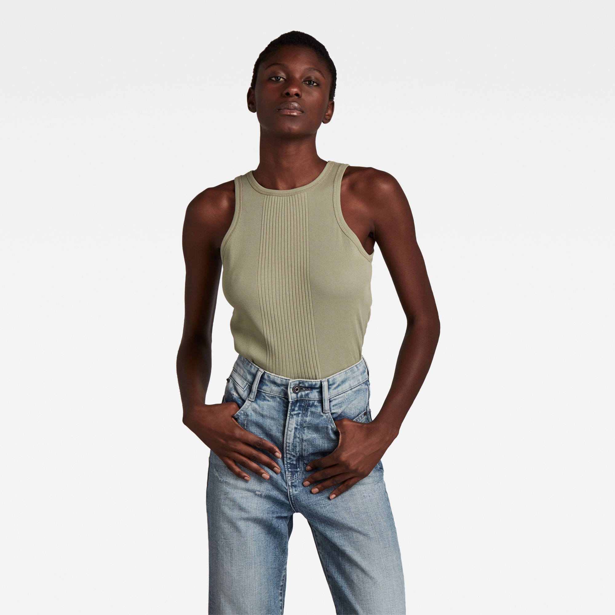 G-Star RAW Dames Engineered Rib Tanktop C Groen G-Star RAW Dames Engineered Rib Tanktop C Groen