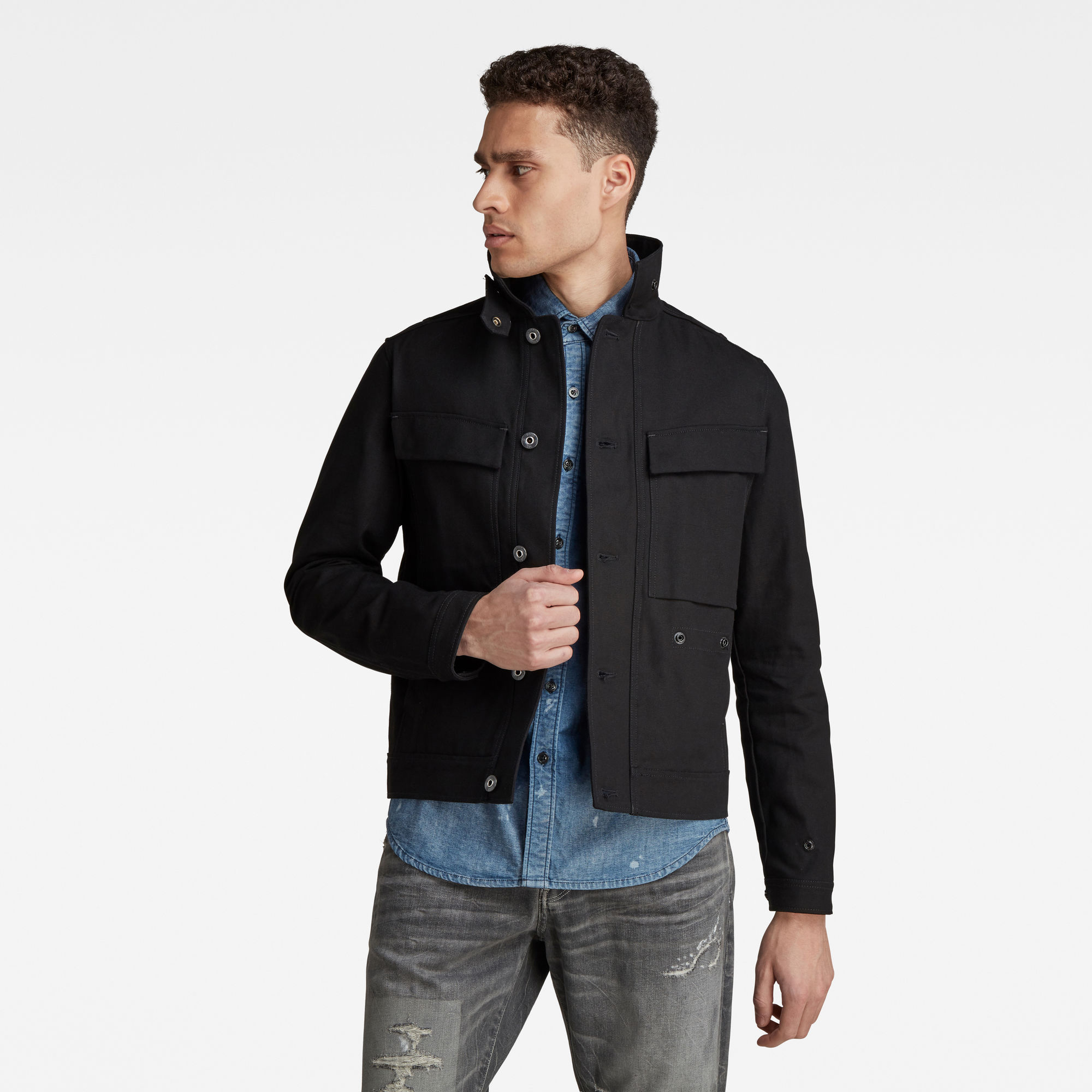 G-Star RAW Heren Short Biker Overshirt Zwart G-Star RAW Heren Short Biker Overshirt Zwart